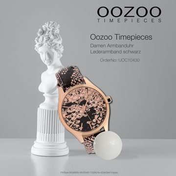OOZOO Quarzuhr Oozoo Damen Armbanduhr Timepieces Analog, (Analoguhr), Damenuhr rund, groß (42mm), Lederarmband schwarz, hellbraun, Fashion