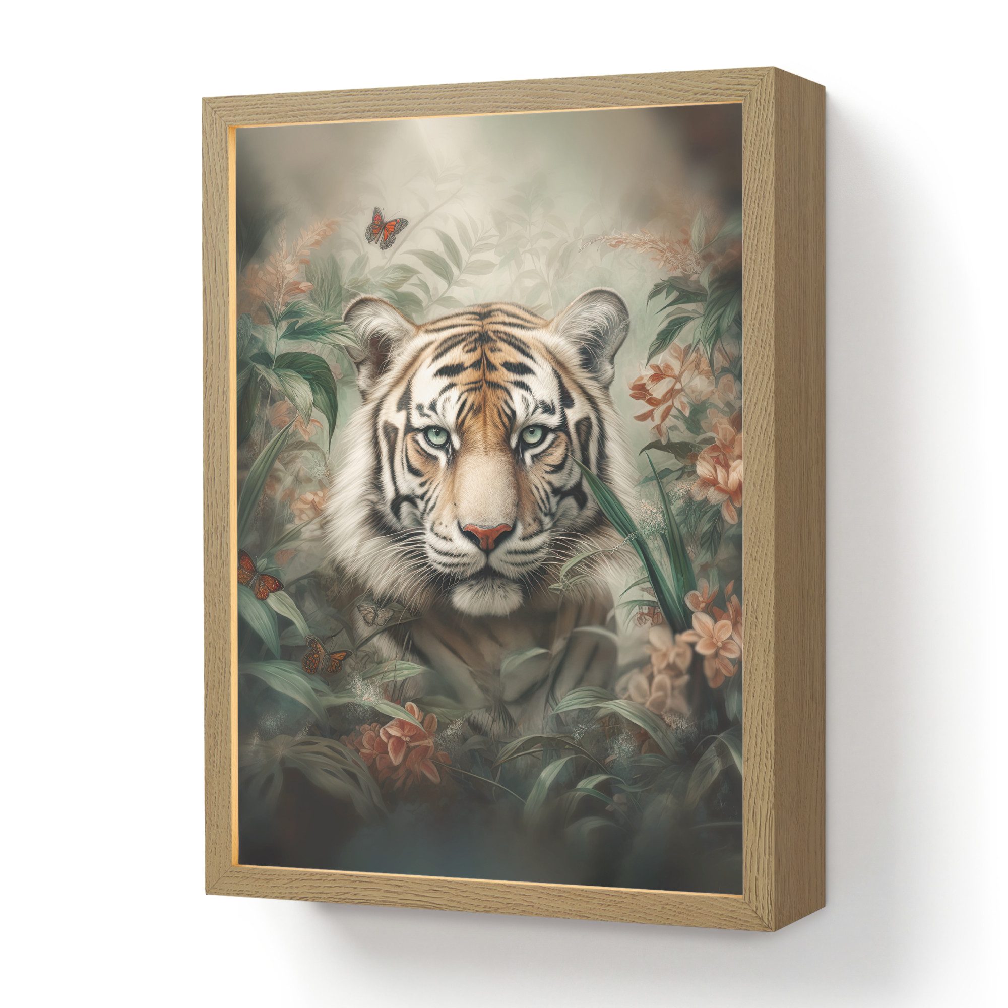 OnlyWow Wandleuchte Lightbox Tiger - Schmetterlinge - Tiere - Dschungel - Blumen, Dimmbar, Farbwechsel, LED, Warmweiß, Kaltweiß, Neutralweiß Einstellbar, Wandlampe Innen, Dimmbar, Aufladbarer USB Akku, LED, Beleuchtung