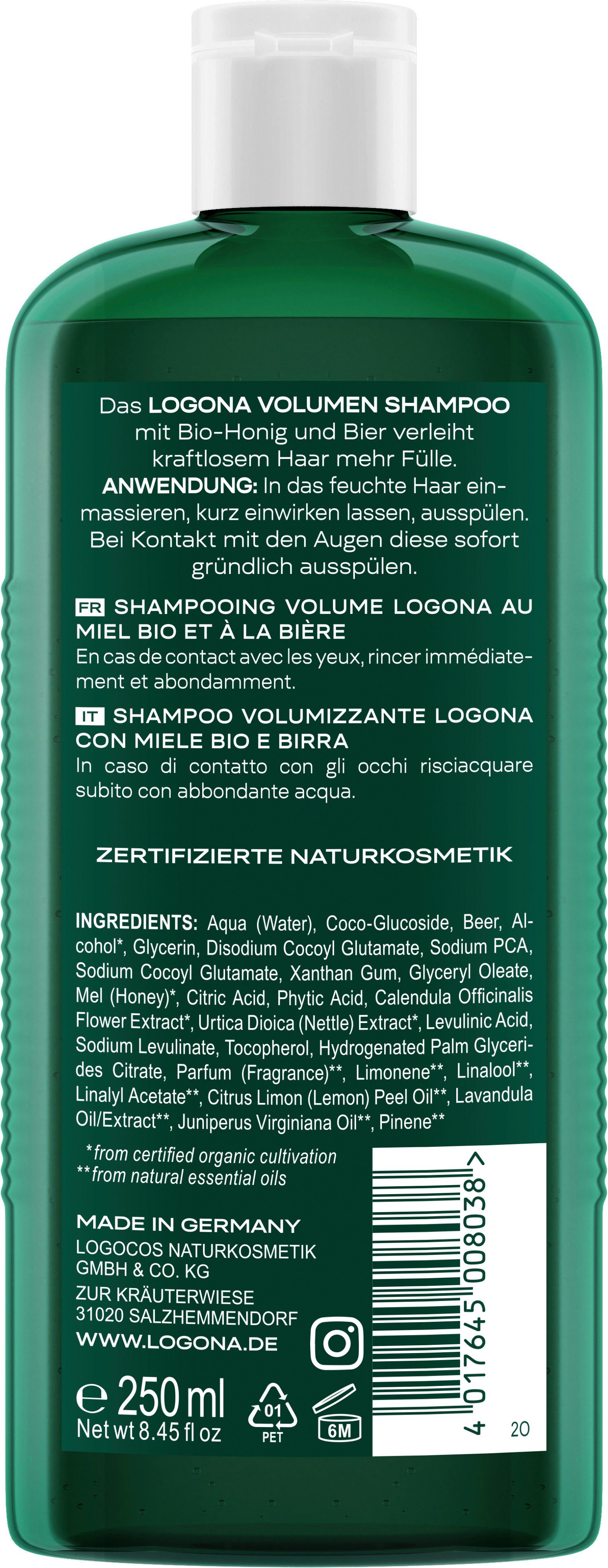 Logona Volumen Shampoo Bio-Honig & Bier Haarshampoo · 250 ml – Bild 2 von 2