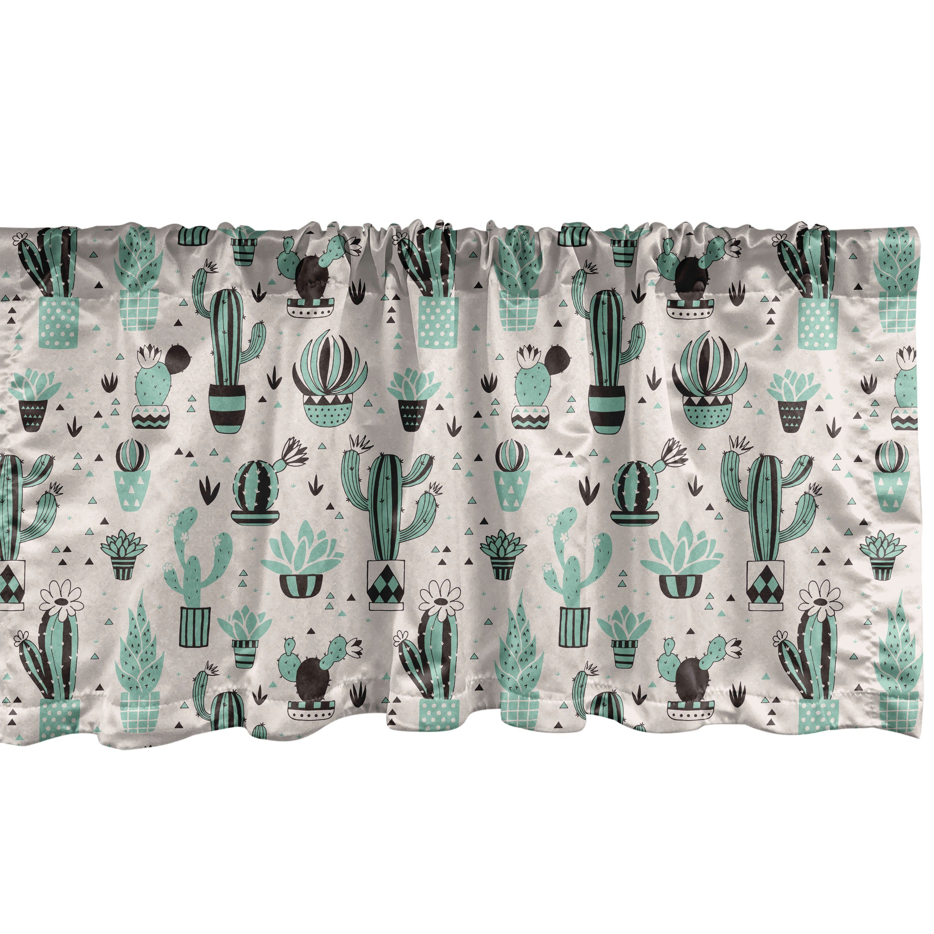 Scheibengardine Vorhang Volant für Stangentasche, Küche Cartoon mit Kaktus Pflanze Abakuhaus, Microfaser, Schlafzimmer Dekor Geometrische