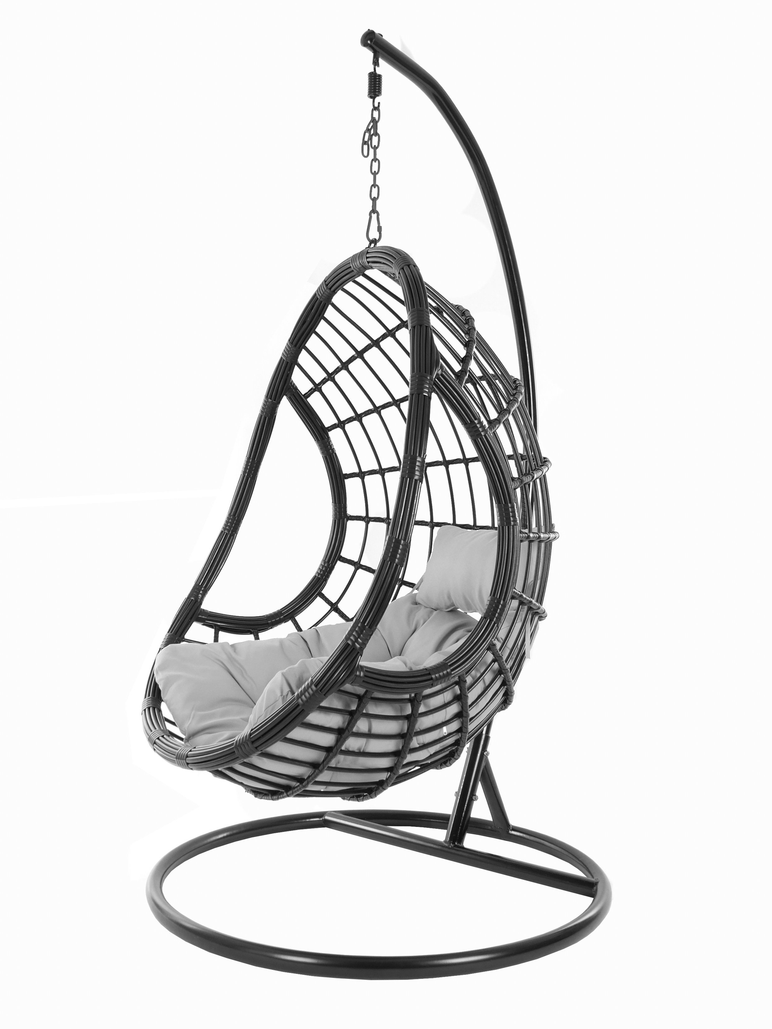 KIDEO Hängesessel PALMANOVA black, Swing Chair, schwarz, Loungemöbel, Hängesessel mit Gestell und Kissen, Schwebesessel, edles Design grau (8008 cloud)