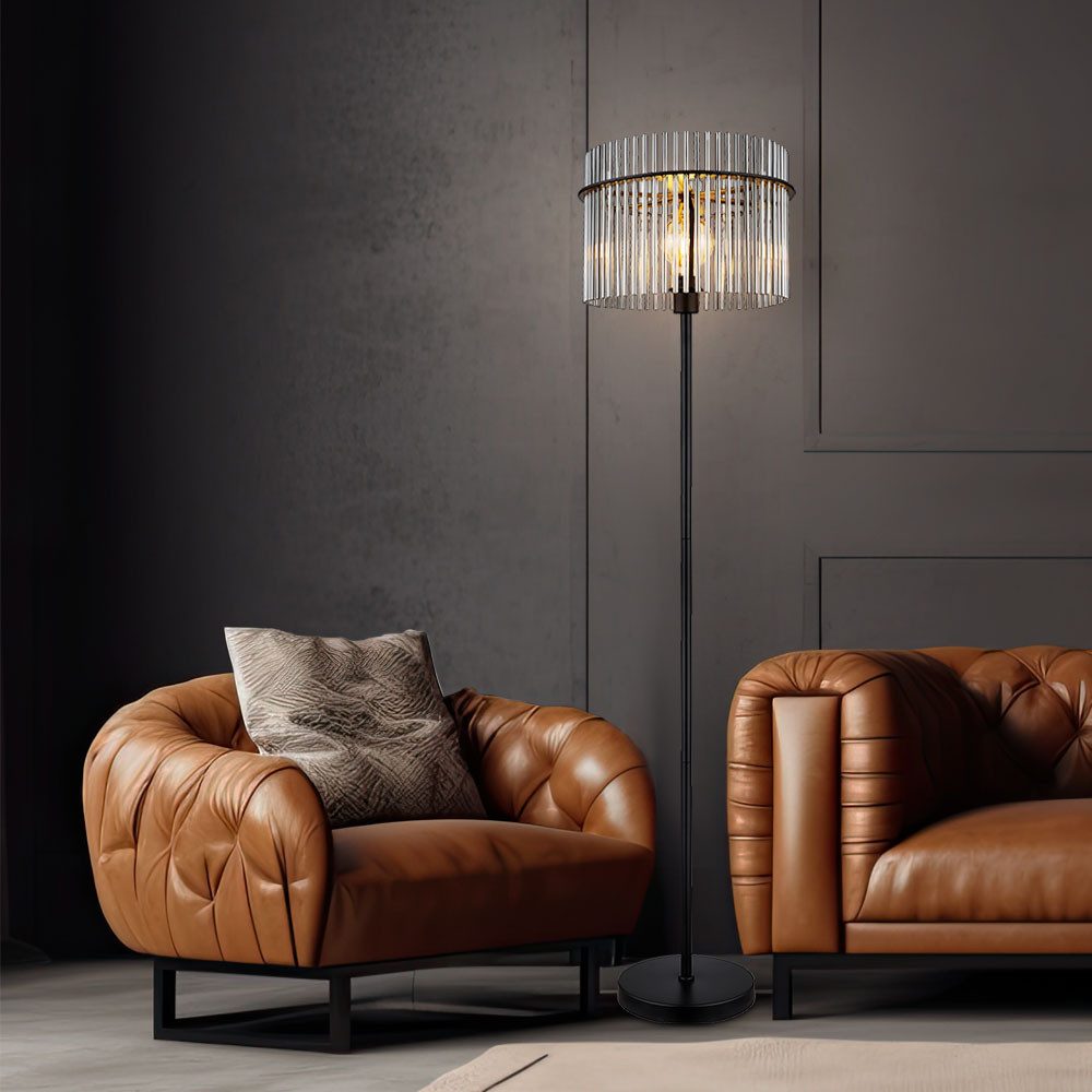 GLOBO LIGHTING LED Stehlampe, Leuchtmittel inklusive, Warmweiß, Stehleuchte Standlampe Glasstäbe schwarz rauch LED Wohnzimmerleuchte