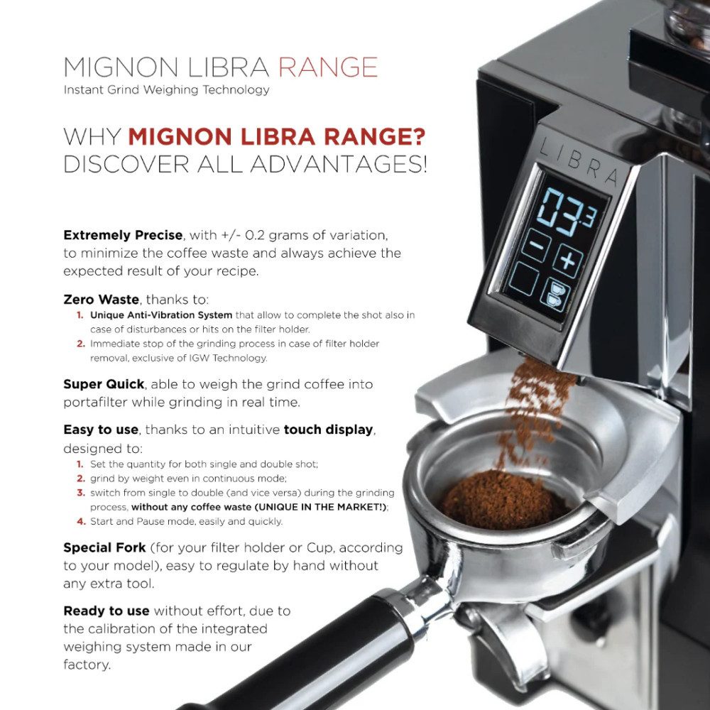 Eureka Kaffeemühle Eureka Mignon Libra 65 All Purpose Espressomühle – Chrome