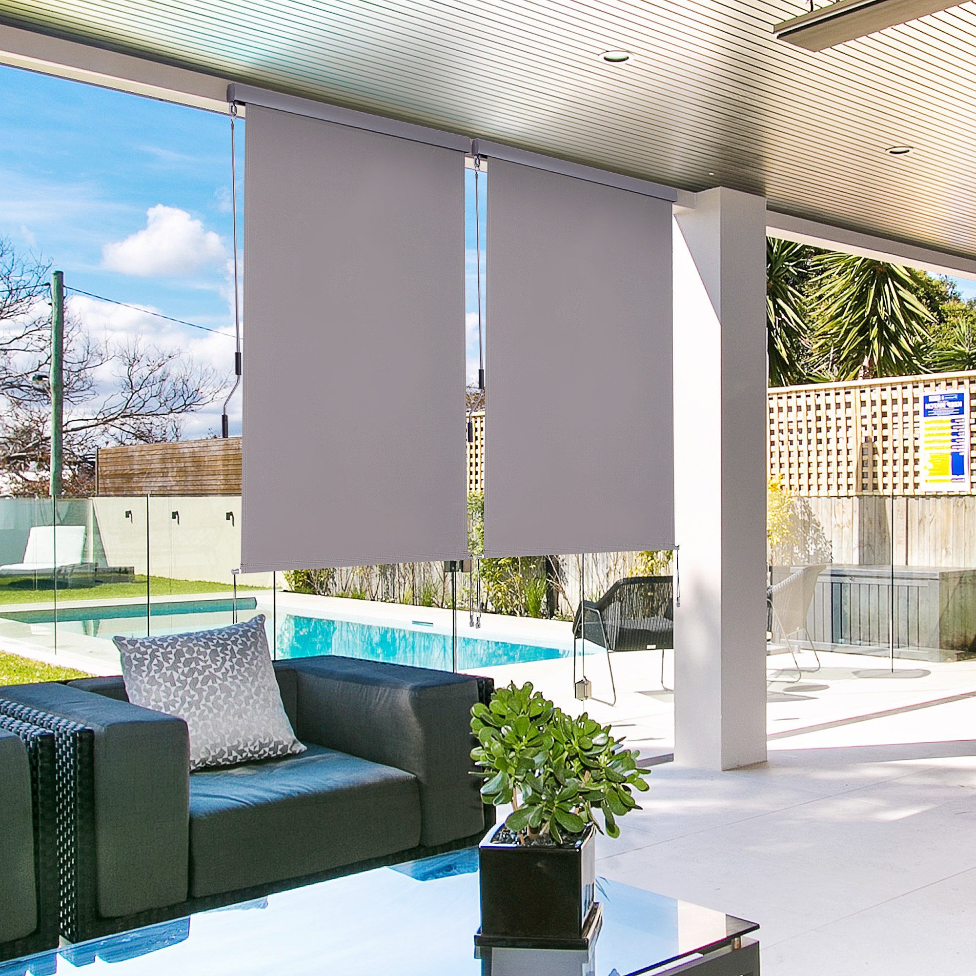 Outsunny Markise Seitenmarkise, Polyesterstoff+Alu (Balkonmarkise, 1-St., Senkrechtmarkise) für Garten, Balkon, Grau