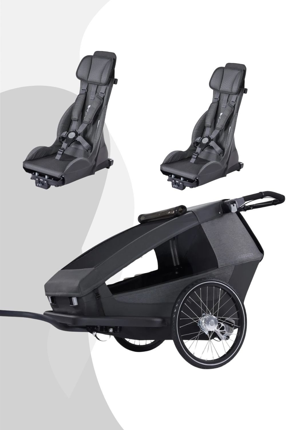 Croozer Fahrradkinderanhänger Yuuna Kid Modul Premium Sitz Geschwister (Yuuna + 2 Prem. Sitze), Zwei kombinierbare Module (Kind u. Hund, 2 Kinder, Hund und Gepäck)