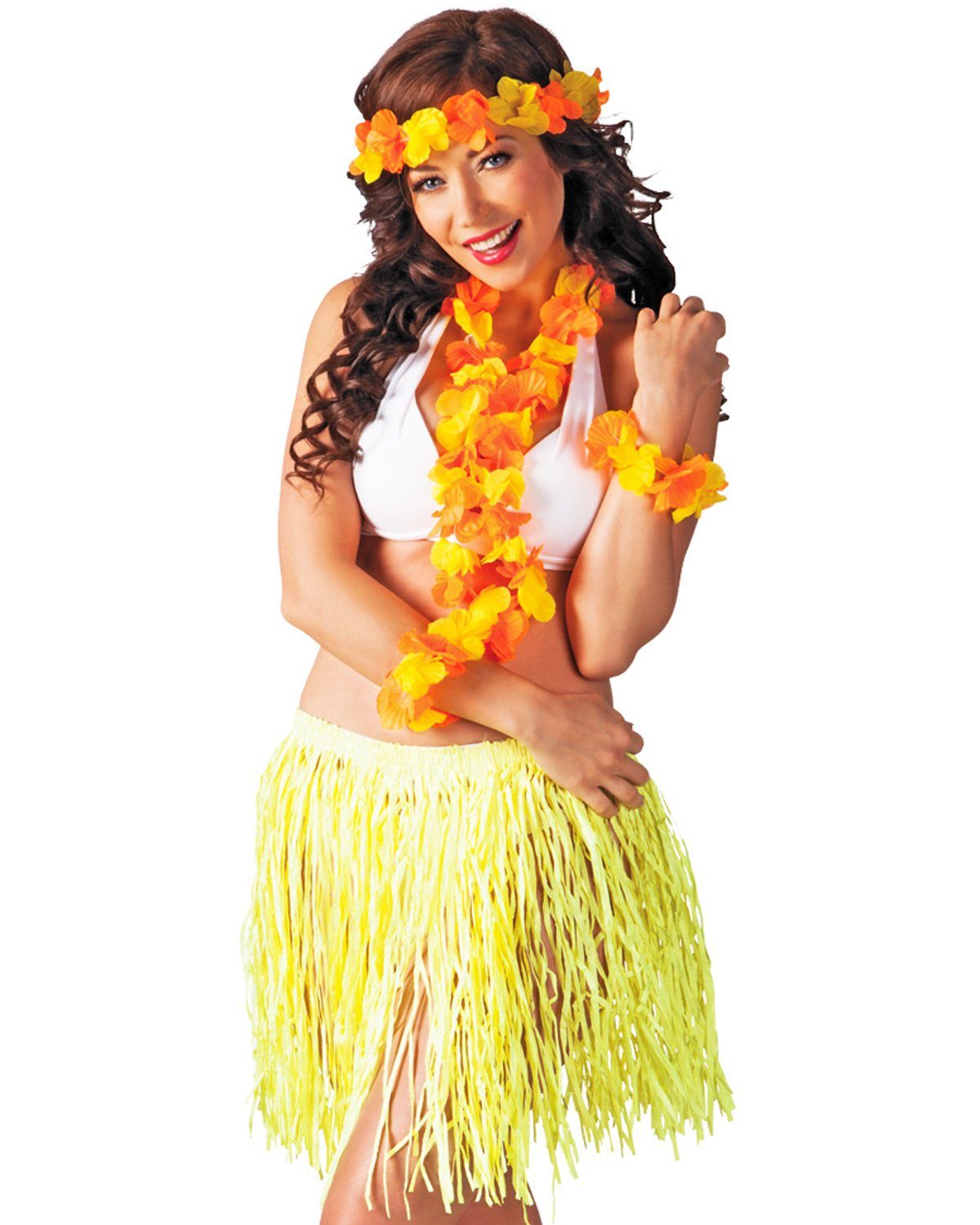 Kostüm Hawaii Party Set 'Kalia' 5-tlg., Gelb - Rocklänge