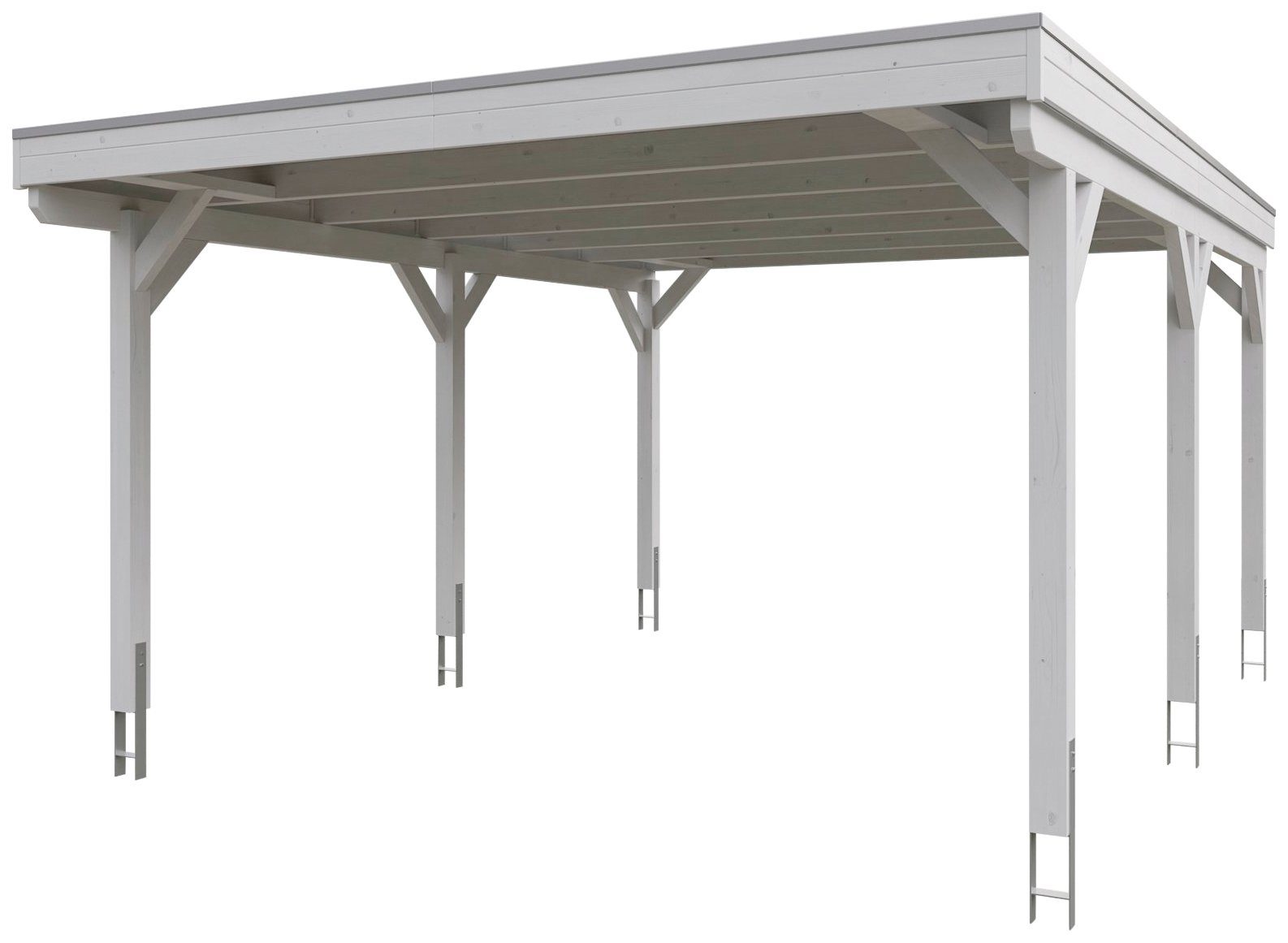 Aluminiumdach, 395 Flachdach cm BxT: Grunewald, Einfahrtshöhe, behandelt mit Skanholz mit farblich Aluminium-Dachplatten, in 427x554 Einzelcarport cm, weiß