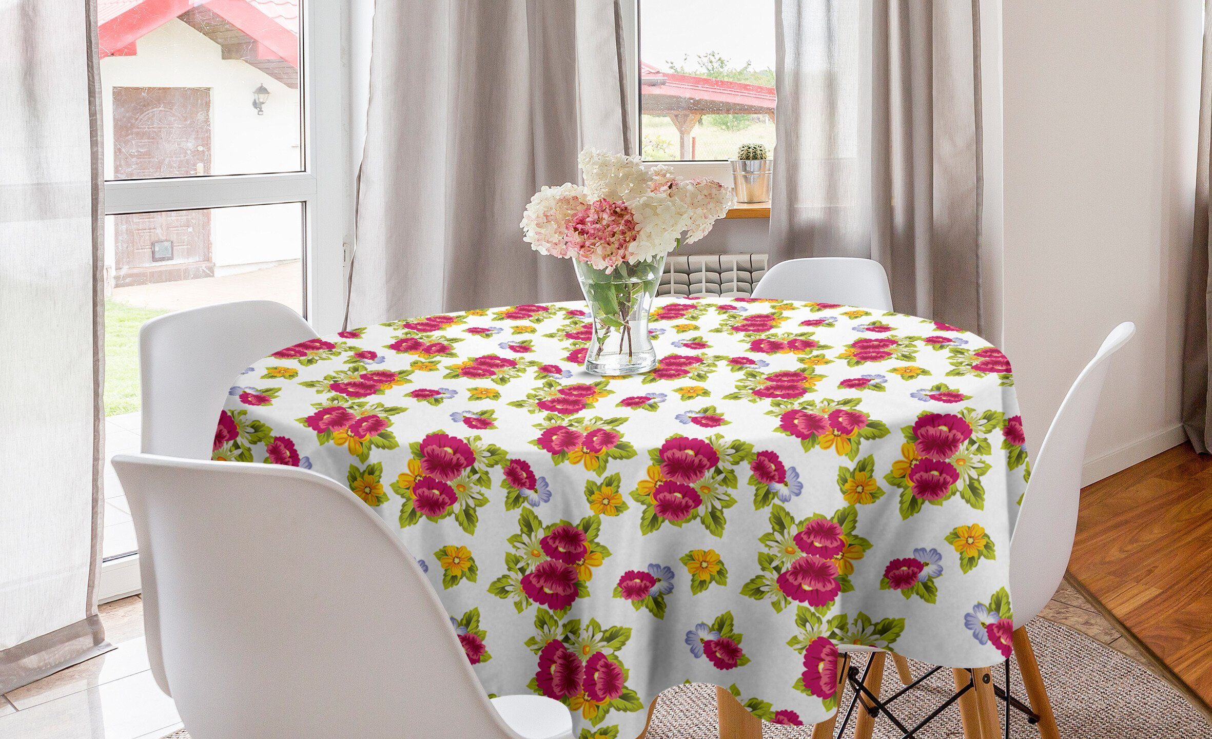 Frische Tischdecke Frühling Bunte Kreis für Abakuhaus Küche Tischdecke Abdeckung Dekoration, Wildblumen Esszimmer