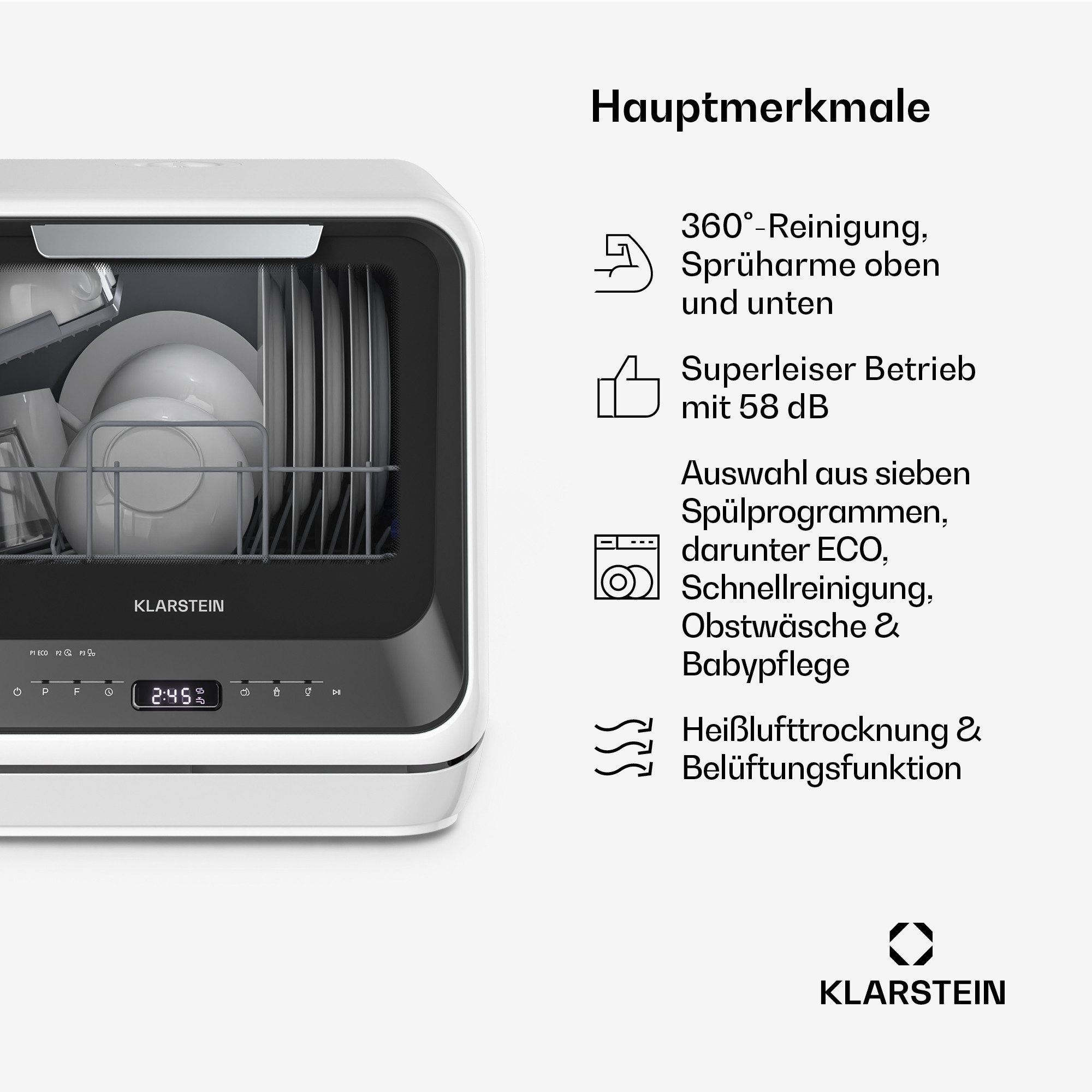 Klarstein Standgeschirrspüler Amazonia Mini-Geschirrspüler tragbar 7 Programme AquaStop 58 dB 10047351, 5 l, Mini-Spülmaschine freistehend & Einbau für Camping mit AquaStop