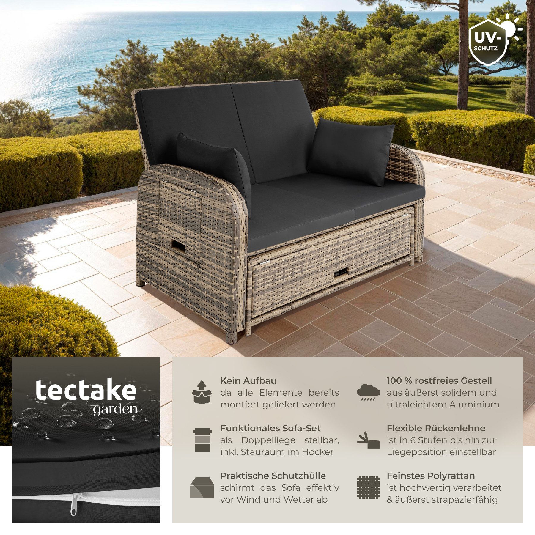 tectake Loungeset Rattan Sofa, (Set., 2-tlg), günstig online kaufen