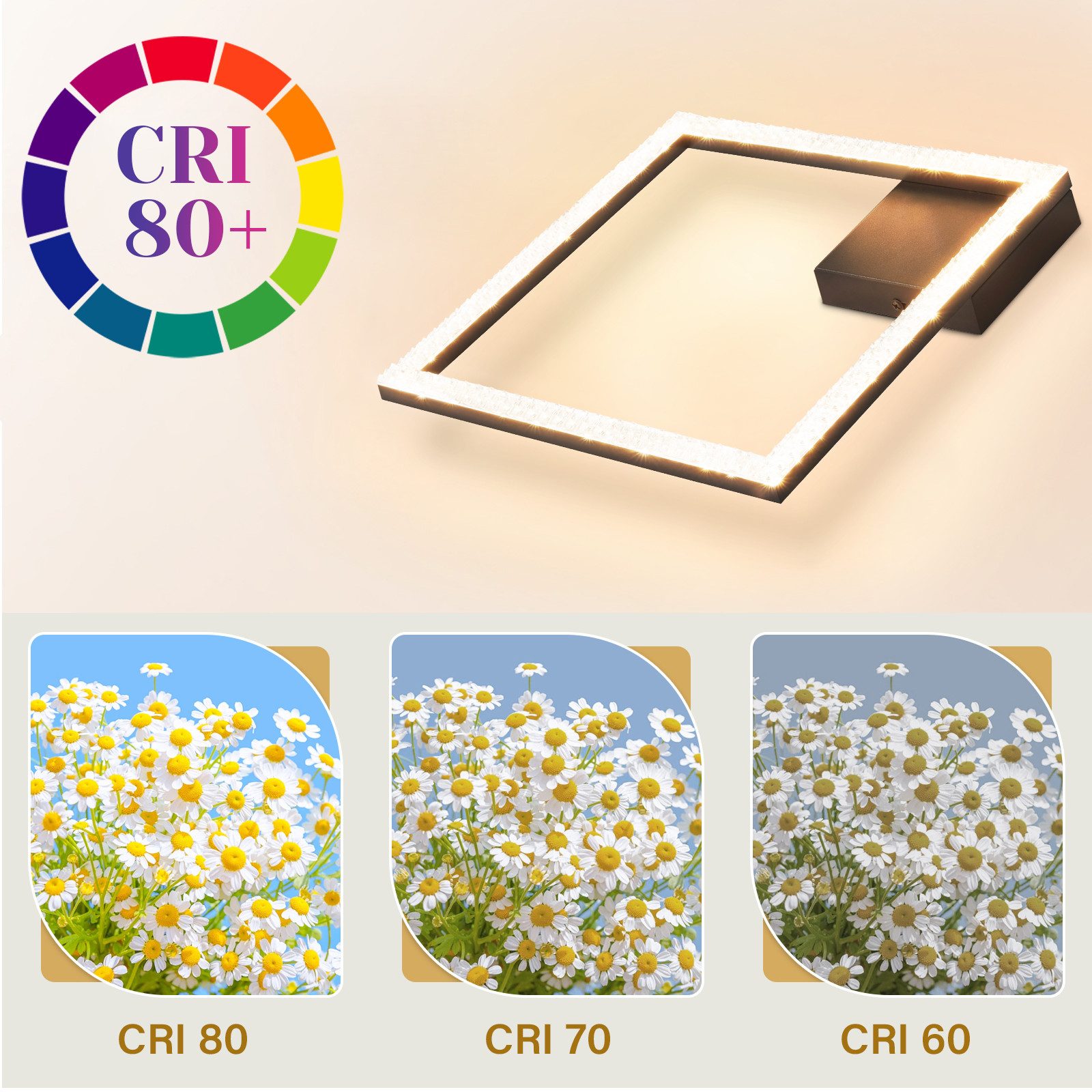 Nettlife LED Deckenleuchte Flur Wohnzimmer Schwarz modern Kristall Deckenlampe 12/24W, LED fest integriert, Warmweiß, Kristalle 12W 30*30*5cm für Wohnzimmer Flu – Bild 4 von 5
