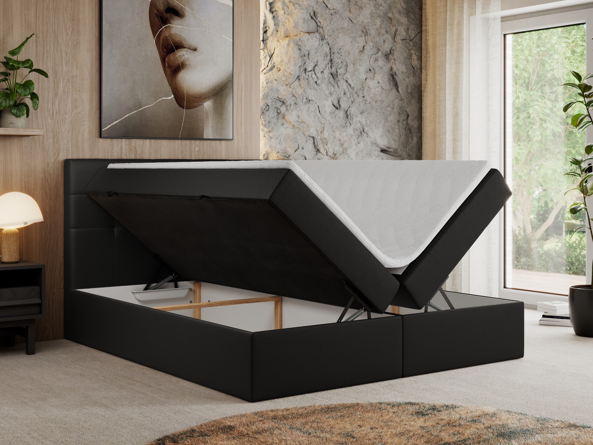 MKS MÖBEL Boxspringbett CENTOS (Set, Packung, Gepolsterte Kopfstütze, T30-Schaum, Topper T25/Visco, Modern), Doppelbett, Multipocket-Matratzen, zwei Bettkästen