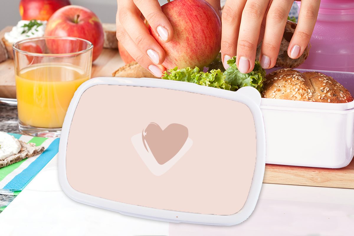 MuchoWow Lunchbox Sommer - Herz Rosa, für weiß Mädchen Brotdose, Brotbox Kunststoff, und (2-tlg), für Jungs und Kinder Erwachsene, 