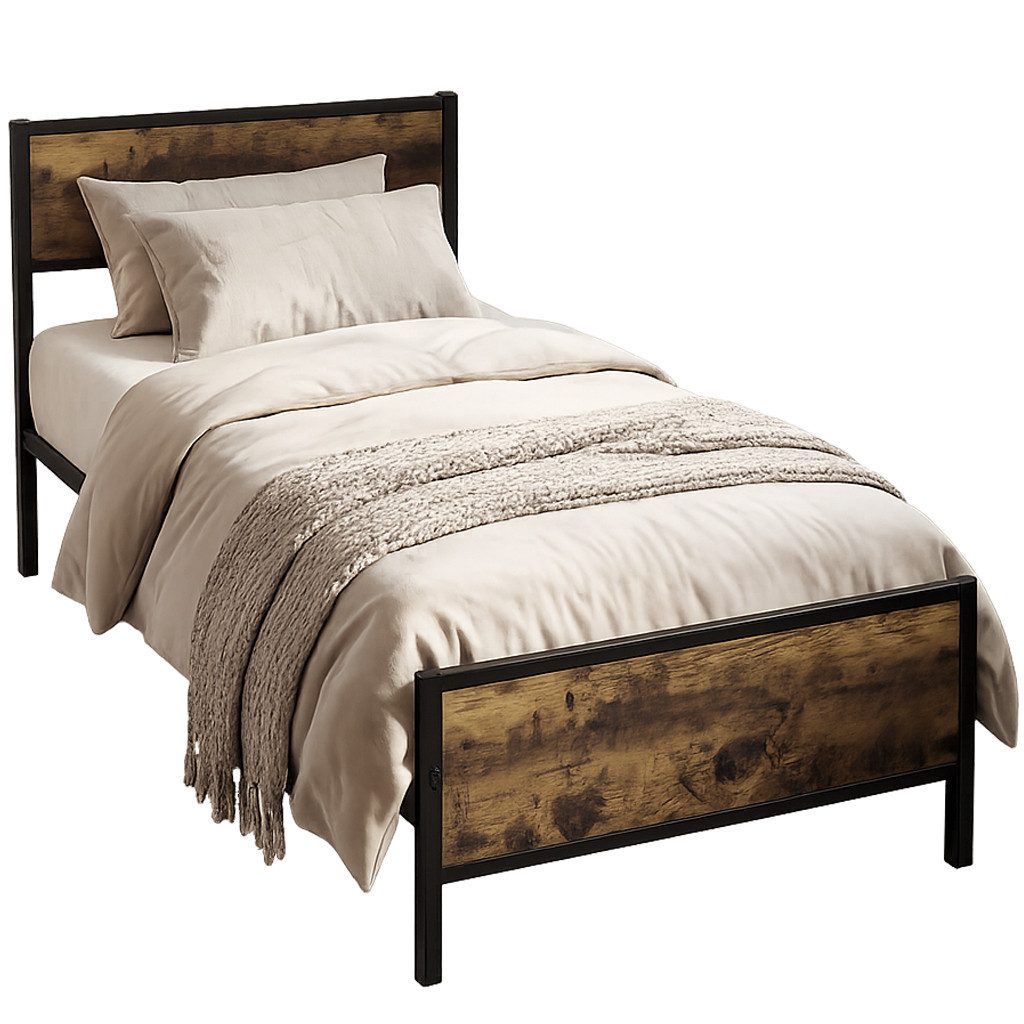 PFCTART Metallbett Bett 90x200 mit Taschenfederkernmatratze H4, Metallbett Vintage (Set, 2-tlg., 160 kg Tragkraft, 27 cm Stauraum, OEKO-TEX®, geräuscharm), Komplett-Set mit Gel-Memory-Schaum, Lattenrost & 25 cm Matratze