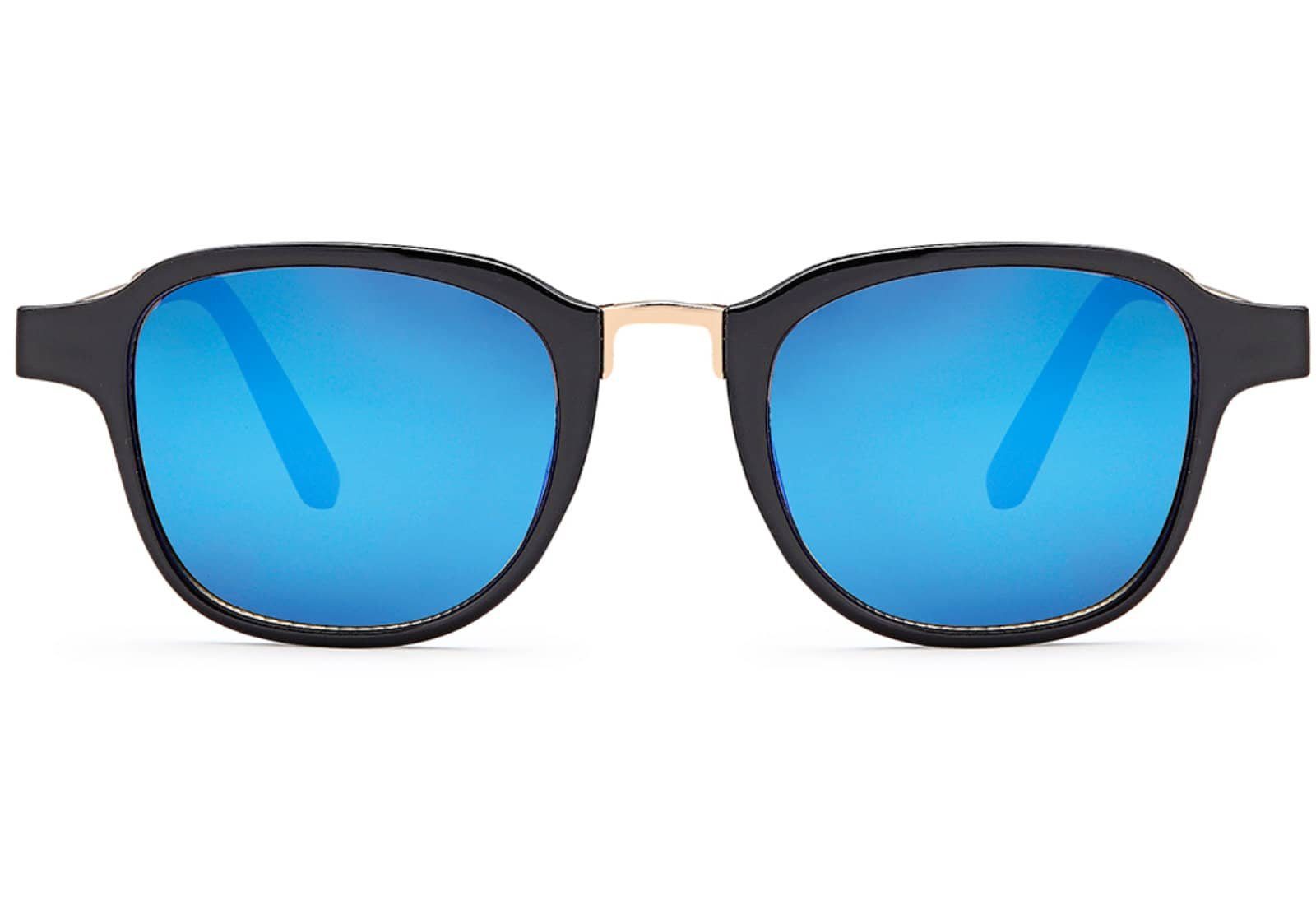 Eyewear (1-St) mit mit Blau Moderne Metallrahmen Retrosonnenbrille schwarzen Sonnenbrille BEZLIT Zeitlos Linsen Gold