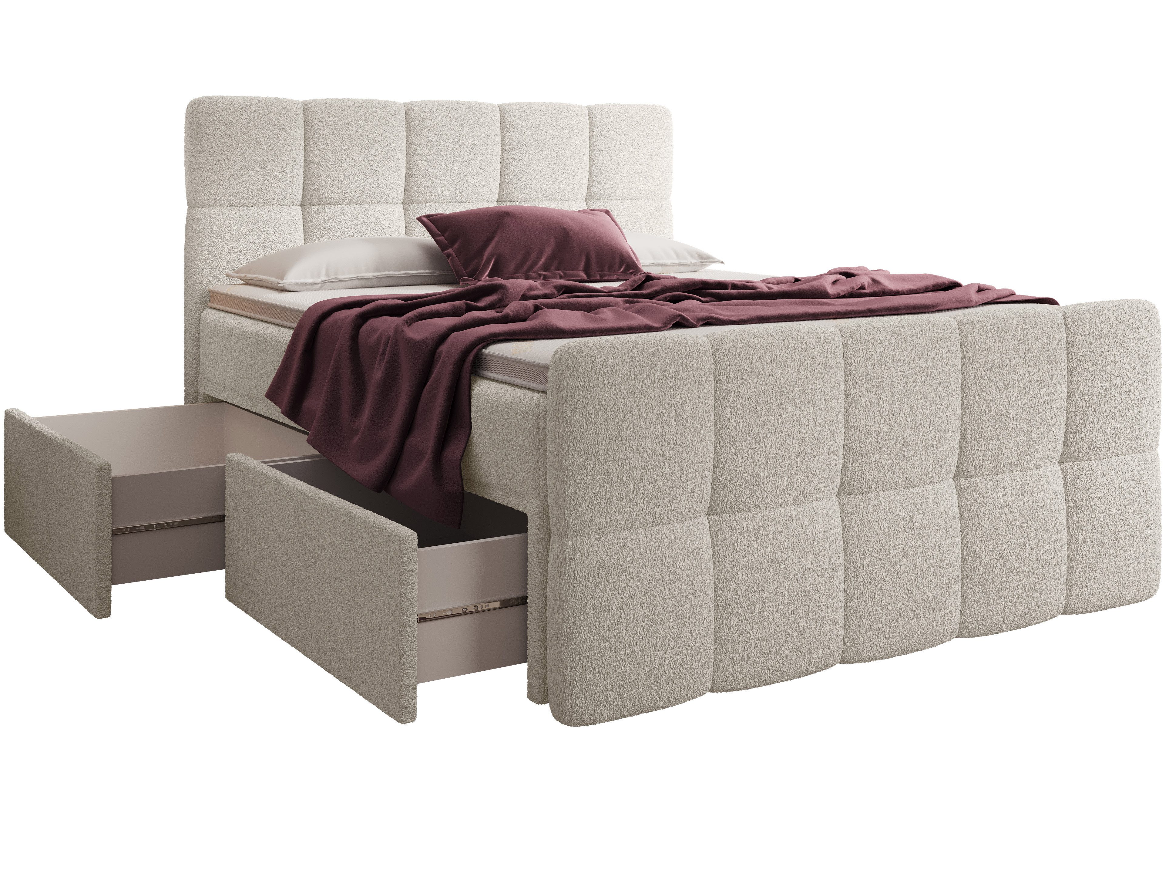 wonello Boxspringbett Madison 4, mit Schubladen (2x), Taschenfederkern-Matratzen und premium Topper