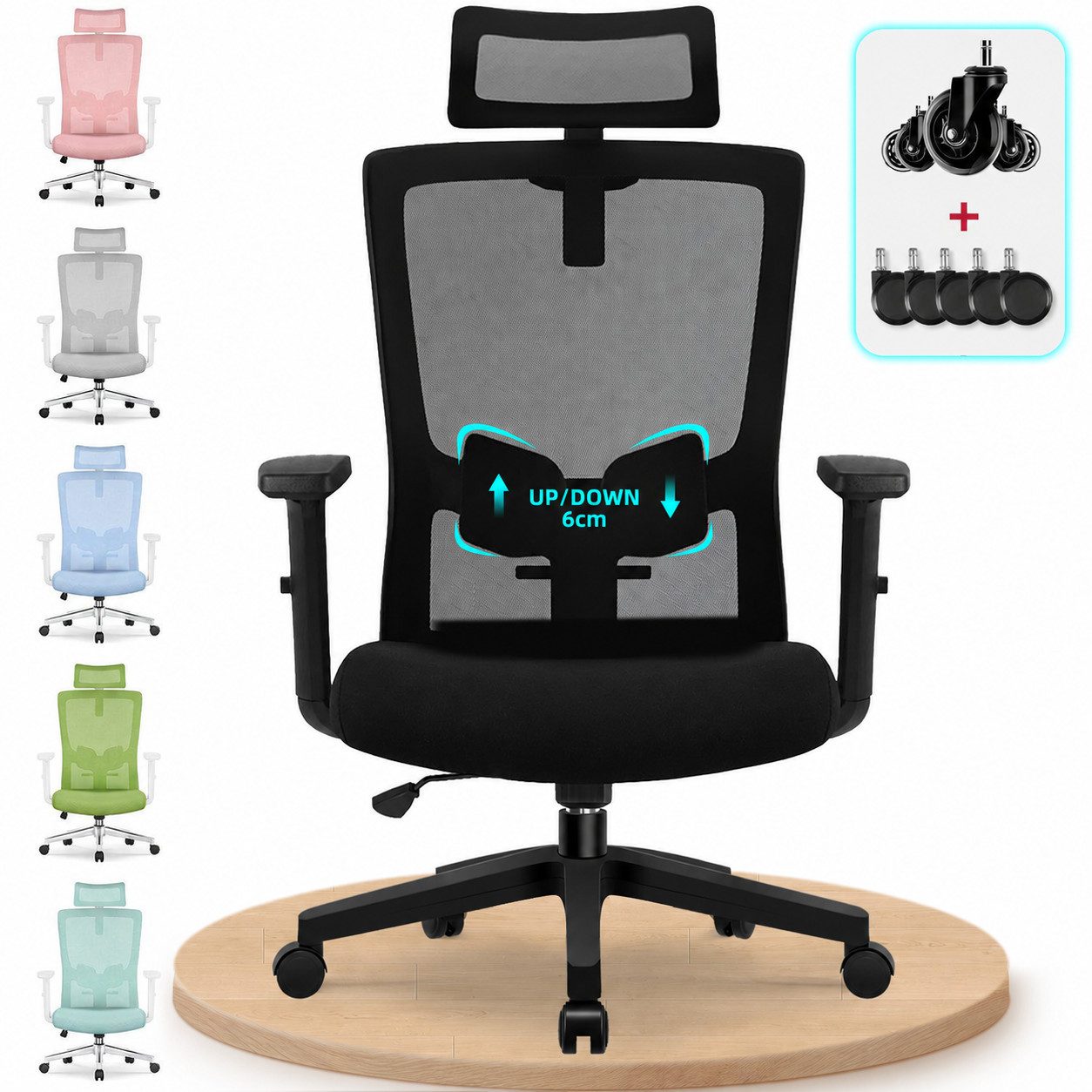 Adormii Bürostuhl Bürostuhl ergonomisch,schreibtischstuhl mit verstellbarer Lendenstütze (Ergonomischer bürostuhl mit verstellbaren Armlehnen, büro stuhl bis zu 135° neigbar, ergonomic office chair mit höhenverstellbarer, atmungsaktiv und komfortabel, bürostuhl 200 kg)