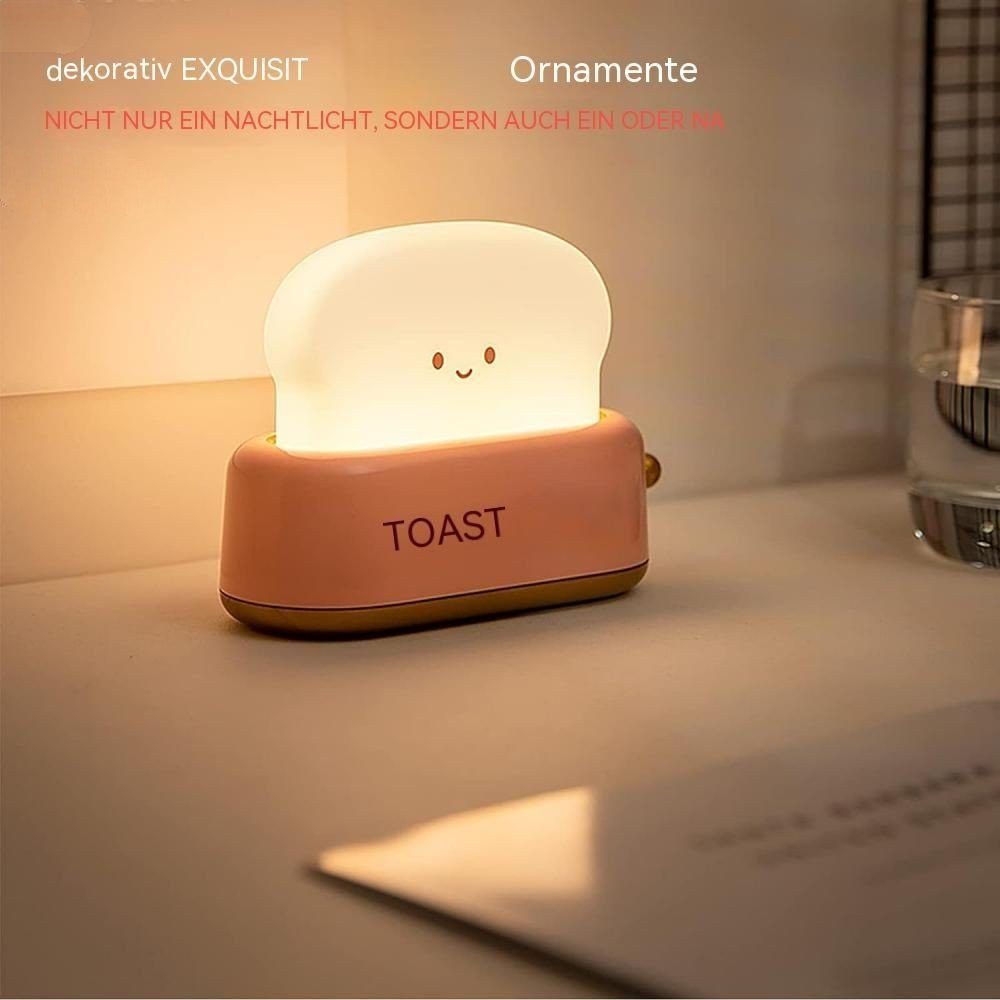 Gontence Nachtlicht Nachtlicht Toaster rosa Smiley-Toast, Licht, wiederaufladbar, niedliche mit Dekoration