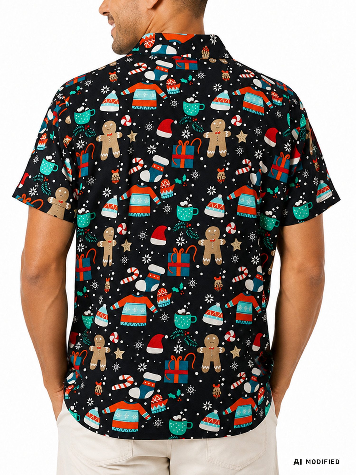 King Kameha Hawaiihemd "Christmas Gingerbread" Funky Hawaii-Hemd Kurzarm Front-Tasche Unisex – Bild 4 von 5