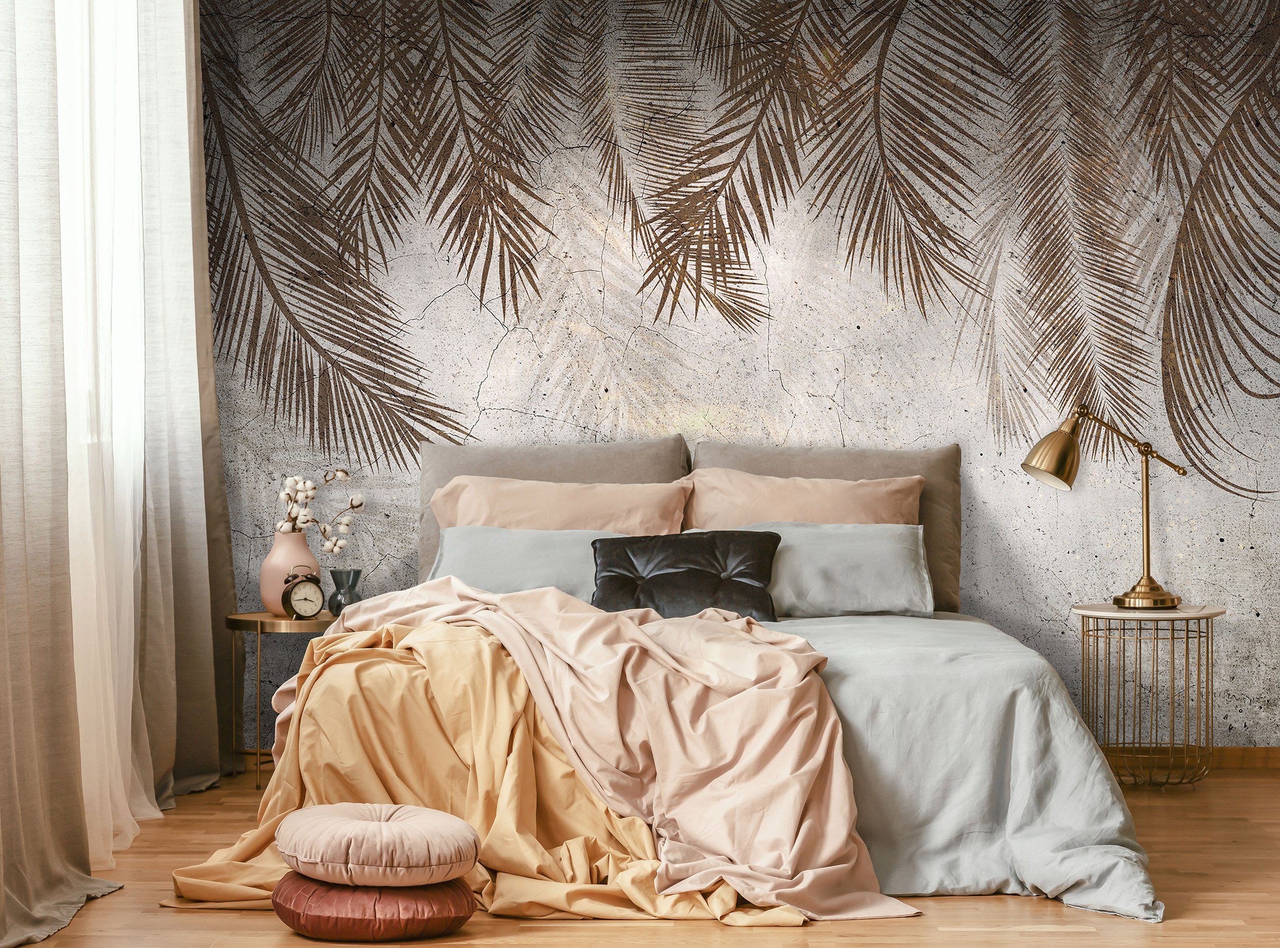 Wallarena Fototapete Blätter Beton Federn Abstrakt Vlies Tapete Wohnzimmer günstig online kaufen