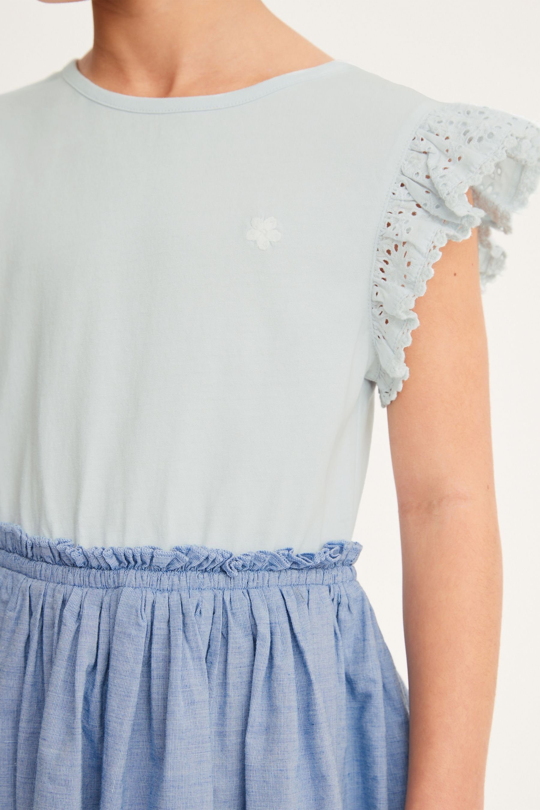 mit 2-in-1-Kleid Embroidered Next (1-tlg) Blue Kleid Floral Rock