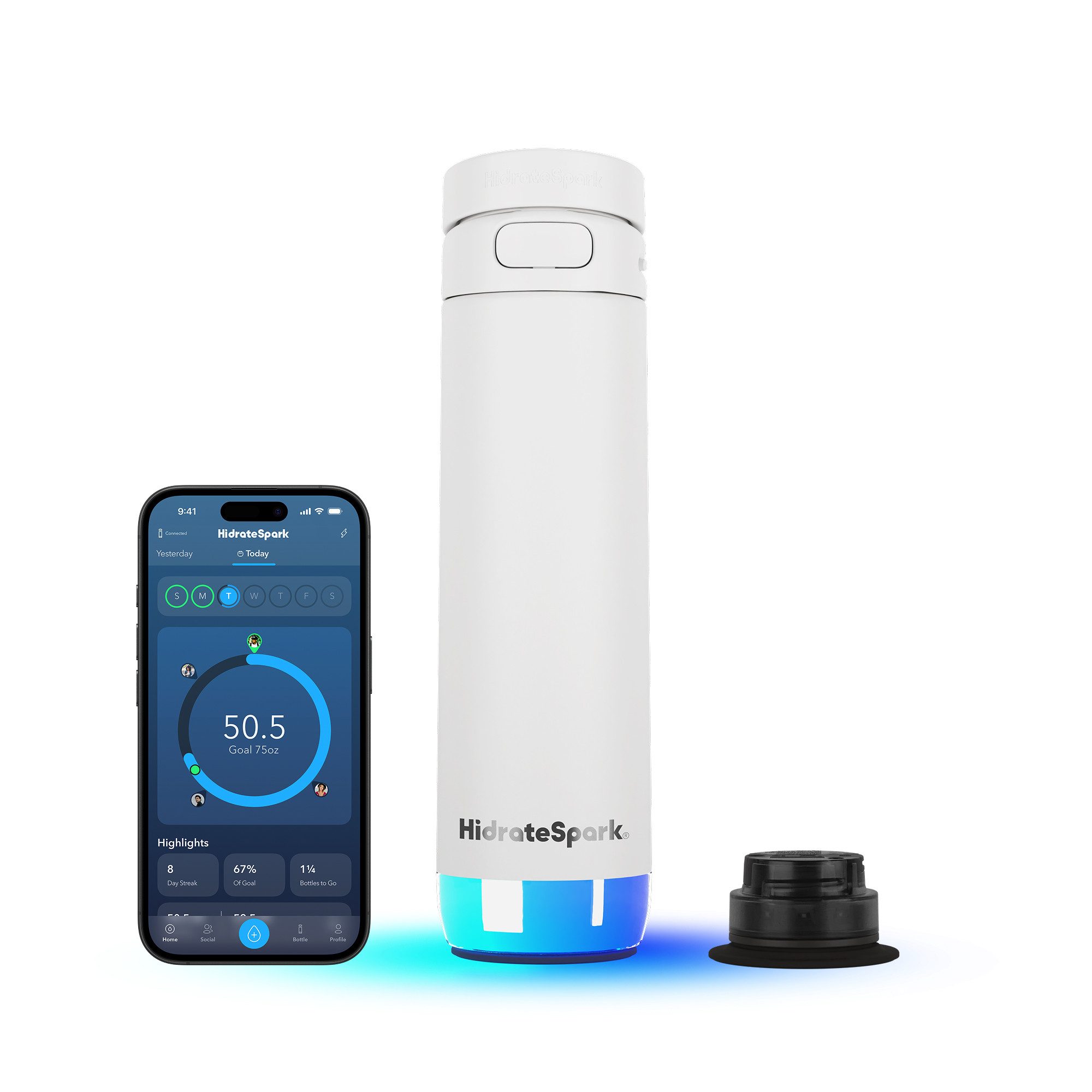 HidrateSpark Trinkflasche HidrateSpark PRO 2 Intelligente Flasche 620ml Chug, Recycelter Edelstahl 18/8, vakuumisoliert (Getränke bis zu 24 h kalt)