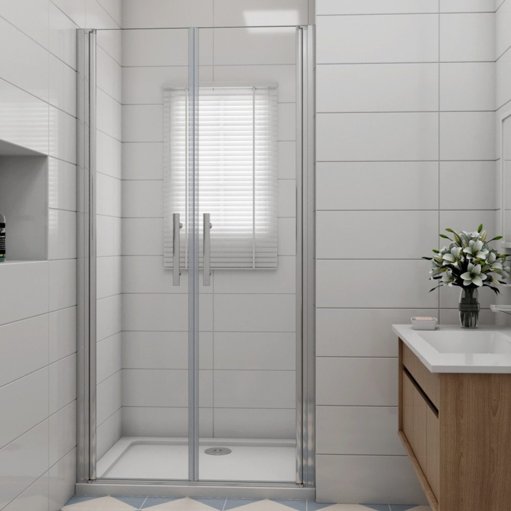 Duschparadies Dusch-Pendeltür 195cm Doppel Schwenktür Drehtür Nischentür Duschabtrennung Duschtür, 70x195 cm, Easyclean Sicherheitsglas, beidseitig montierbar