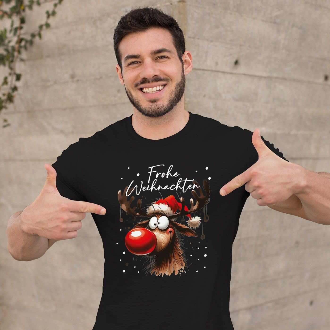 MoonWorks Print-Shirt Herren T-Shirt Weihnachten Printshirt Rentier Rudolf Design Aufdruck mit Print