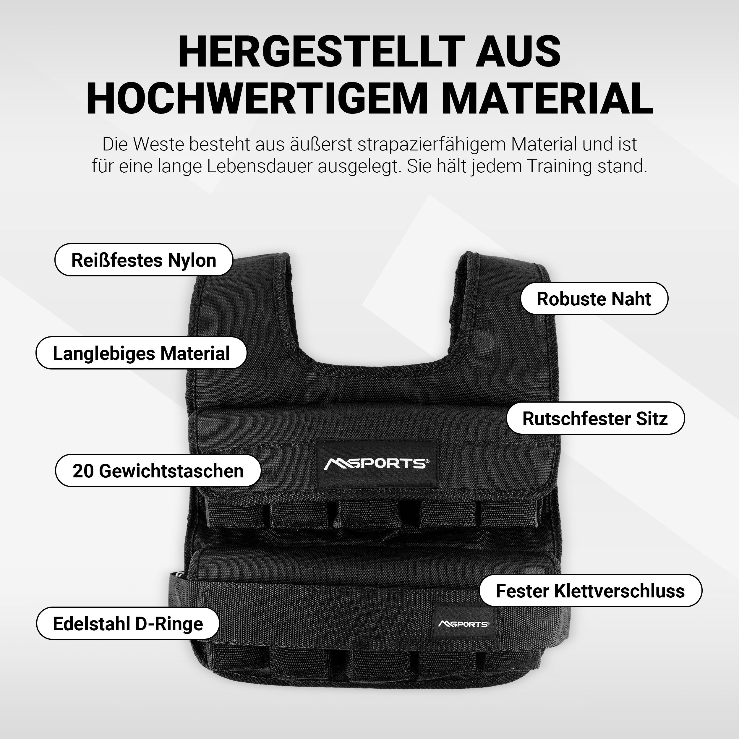 MSports® Gewichtsweste Gewichtsweste Verstellbar von 5 kg - 30 kg Gewicht für Krafttraining