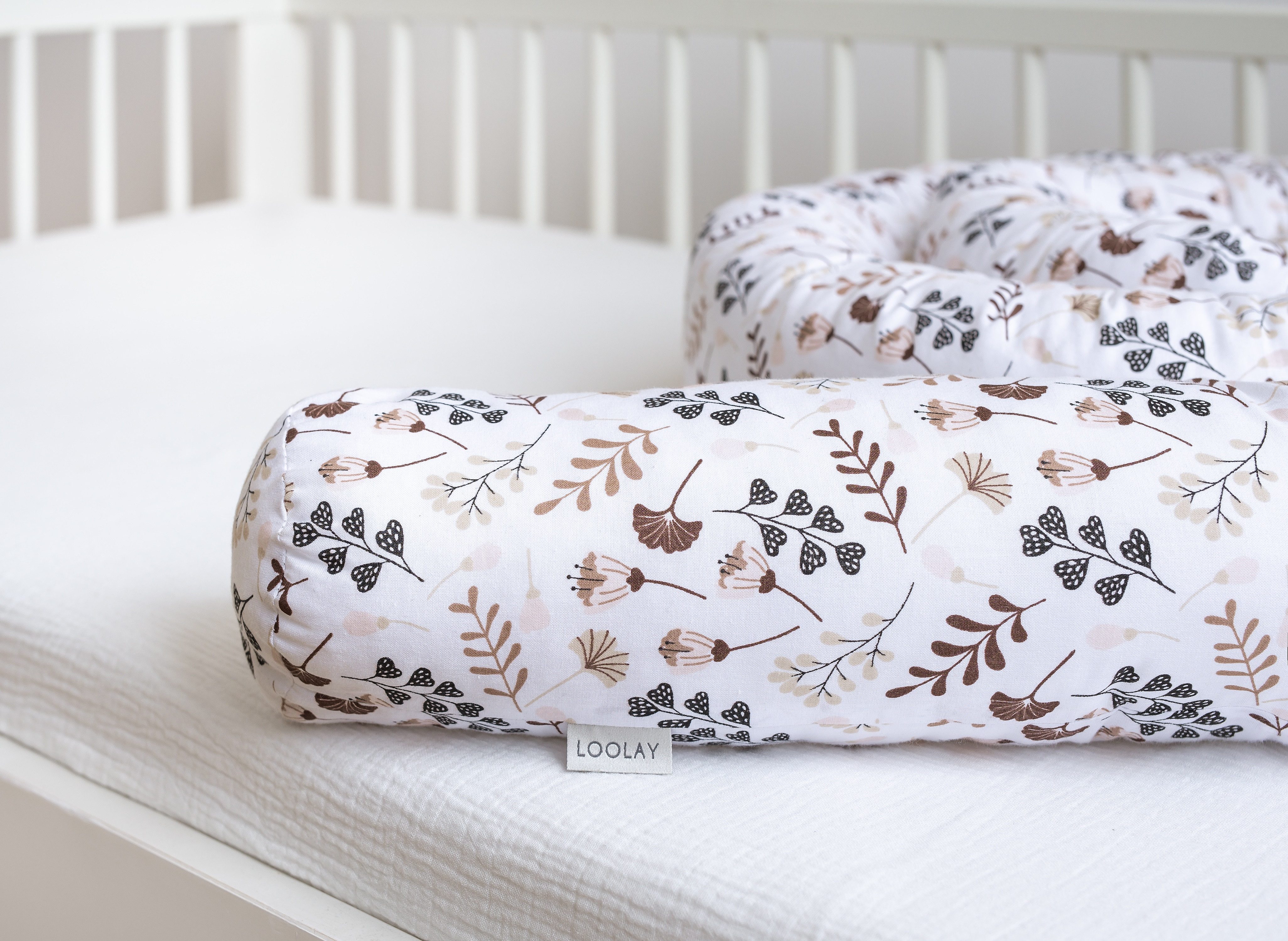 Nestchenschlange BRAUN Blumen BIO-Baumwolle Multifunktion PREMIUM Bettschlange Schlange