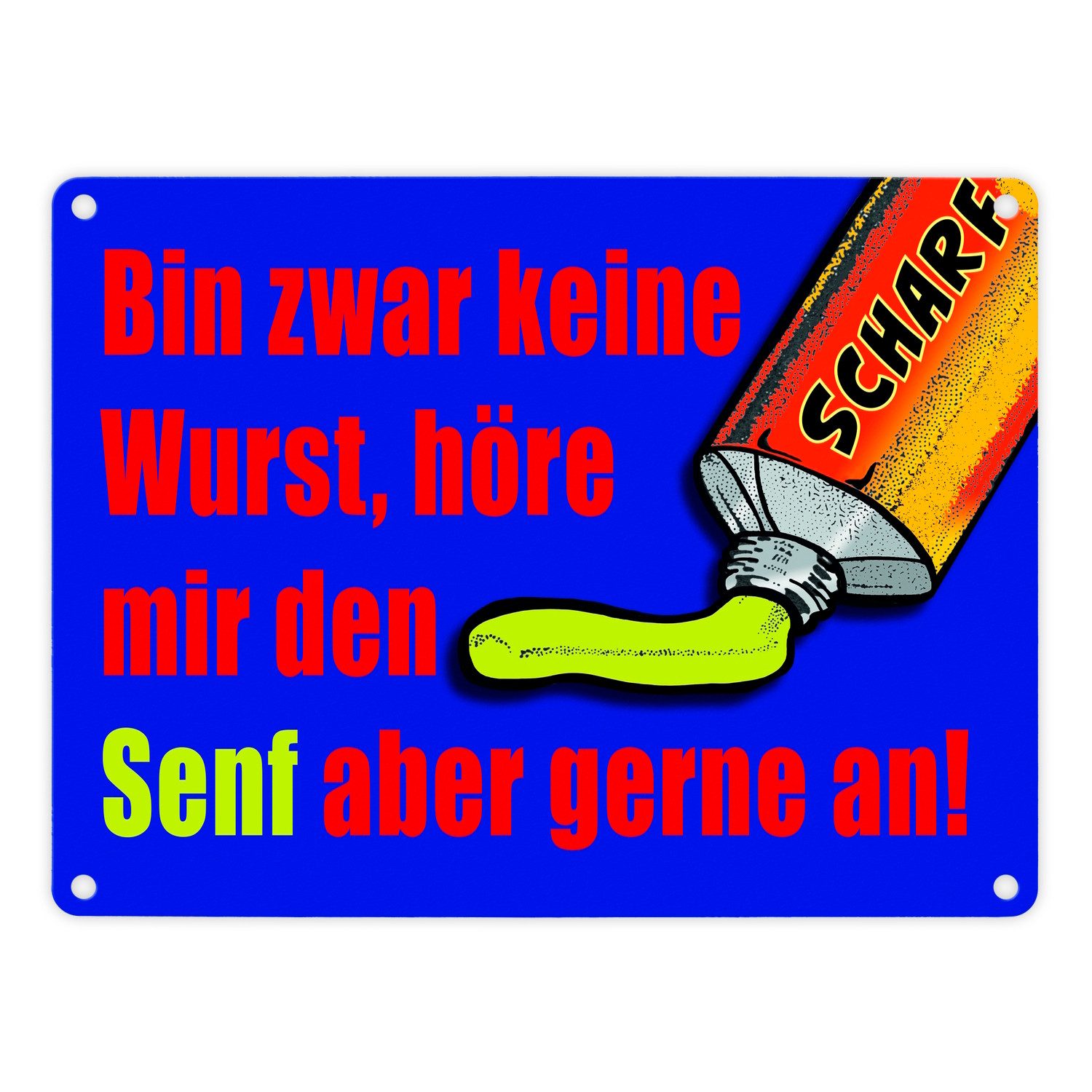 Metallschild Bin zwar keine Wurst Metallschild in 15x20 cm im Comicstil mit Senf
