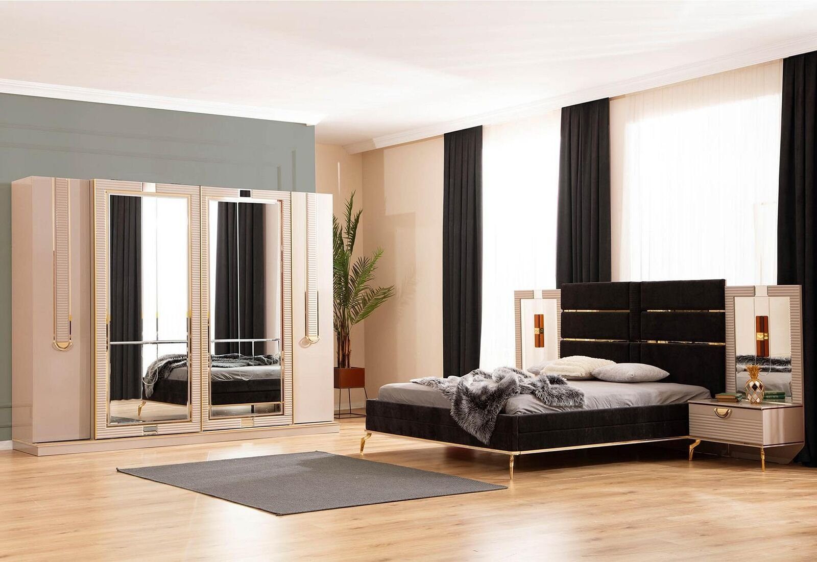 JVmoebel Schlafzimmer-Set Moderne Schlafzimmer Garnitur Bett 2x Nachttische + Kleiderschrank, Made in Europe