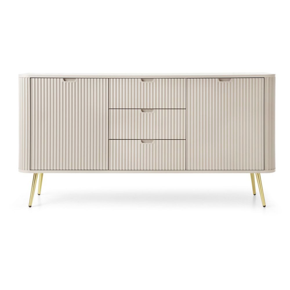 Lomadox Sideboard ZARA-160, in Kaschmir beige Rillen gerillt Metallfüße goldfarben 168x87x39 cm