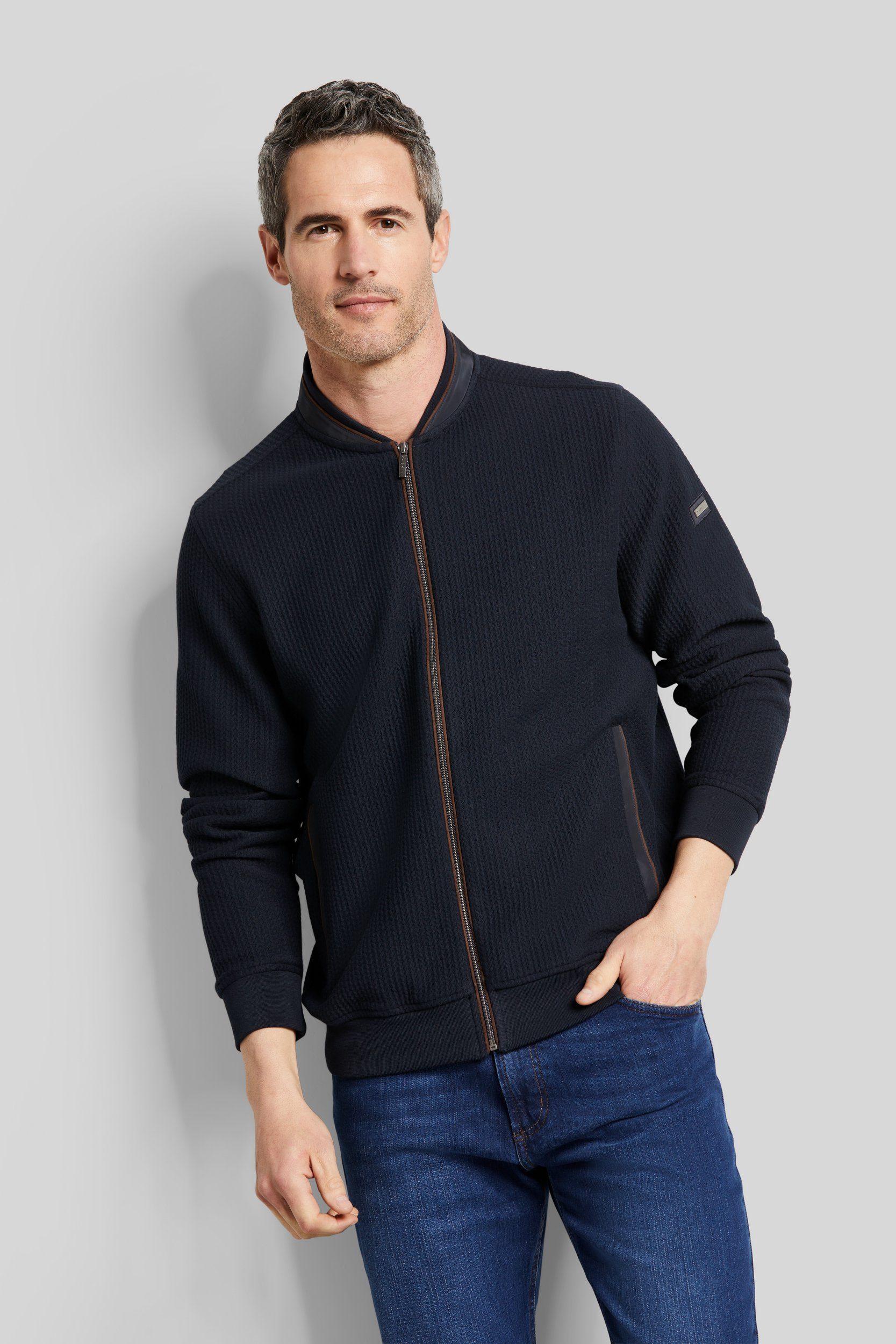 bugatti Sweatjacke mit Collegekragen