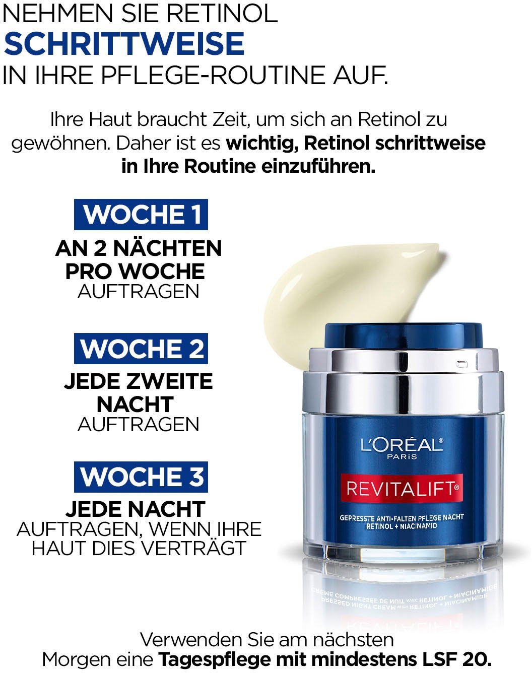 L'ORÉAL PARIS Tagescreme Revitalift Laser Gepresste Pflege, mildert Falten, feuchtigkeitsspendend, mit Retinol und Niacinamid