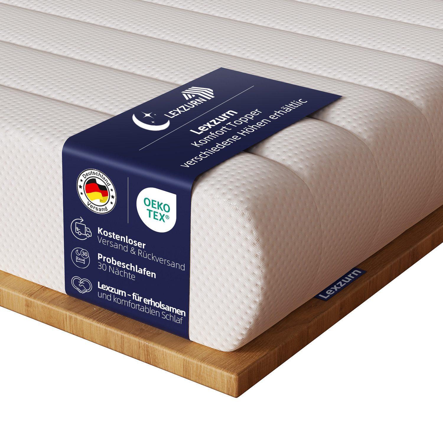 Lexzurn, Topper 90x200, Matratzentopper 140x200 Gel-Memory-Schaum, 4 cm hoch, (Die dreidimensionalen Wellenpartikel fördern Luftzirkulation, 100 Nächte Probeschlafen), 4/6/8cm hoch, Waschbarer Bezug, rutschfest, Für Allergiker geeignet