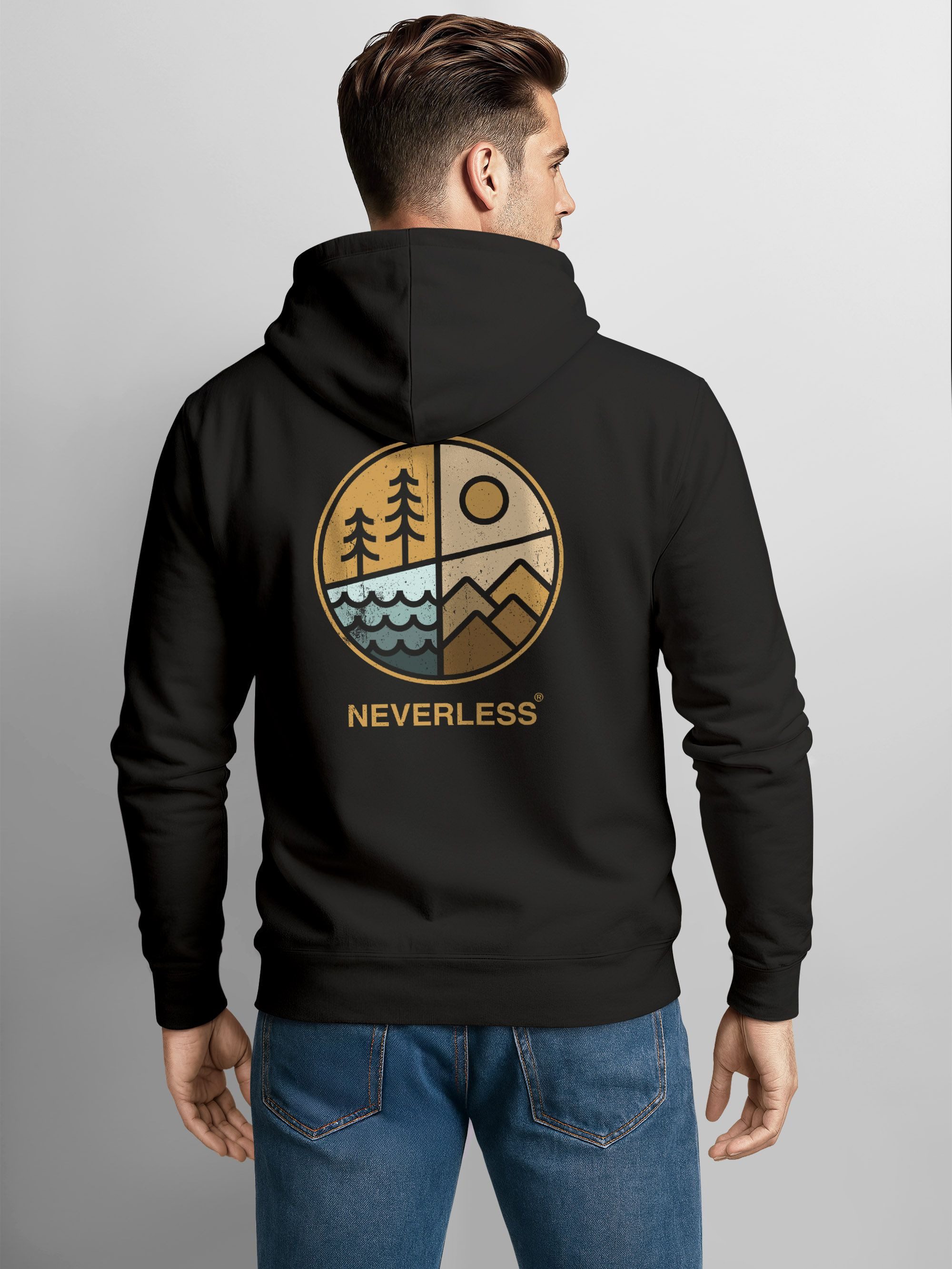 Neverless Sweatjacke Herren Sweatjacke Outdoor Backprint Retro Logo Abstrakt Zipjacke