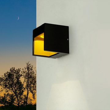 Licht-Erlebnisse Außen-Wandleuchte ABERDEEN, LED fest integriert, LED Außenleuchte Wand Terrasse Hof IP44 Schwarz Gold Aluminium Modern