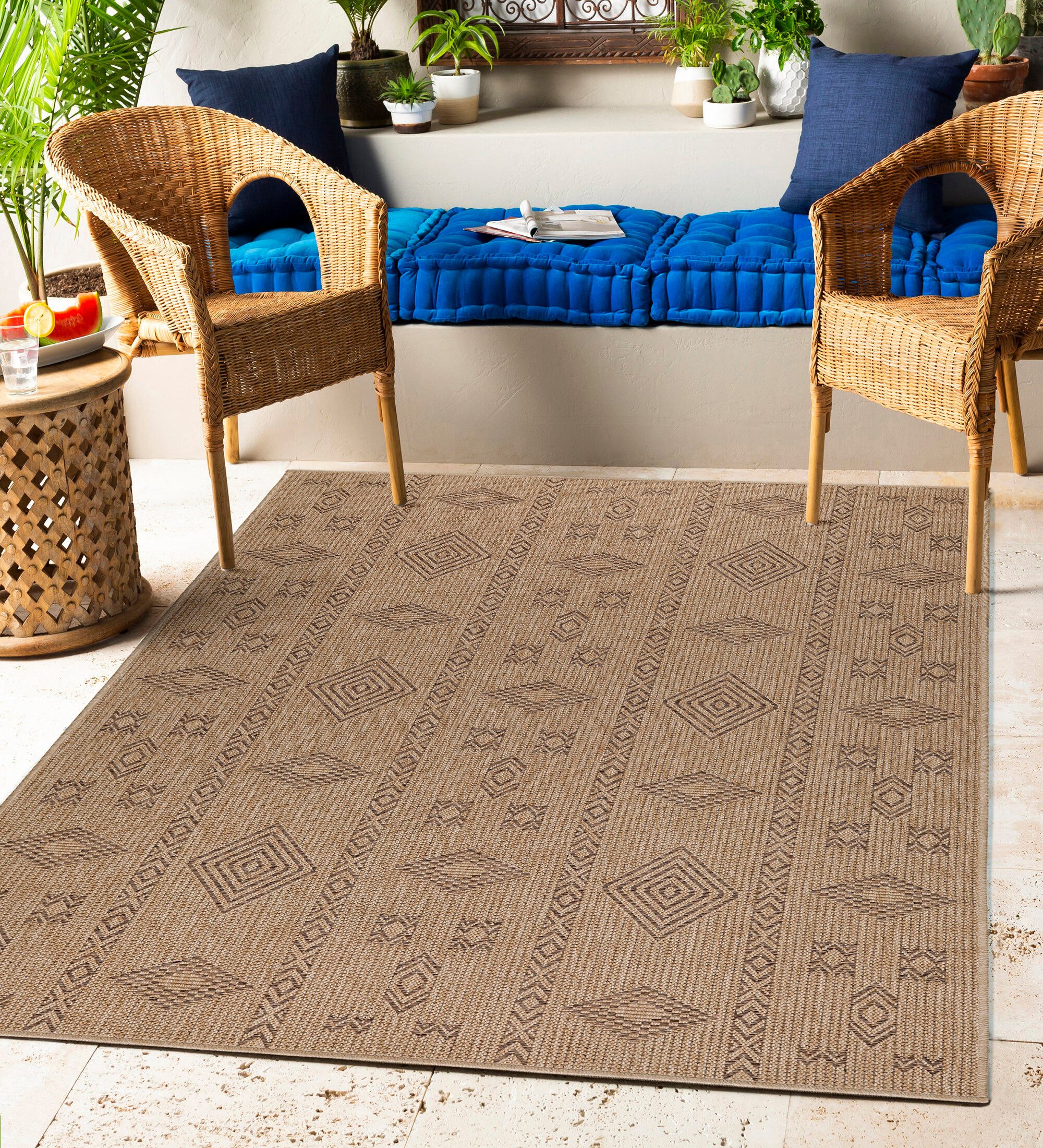 Outdoorteppich Vintage Design, Carpettex, Läufer, Höhe: 5 mm, Outdoor Teppich Vintage Design Natur Optik für Küche Balkon Terrasse