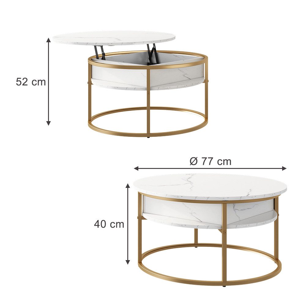 Vicco Couchtisch Marlo, Weiß/Gold, 77 x 77 cm günstig online kaufen
