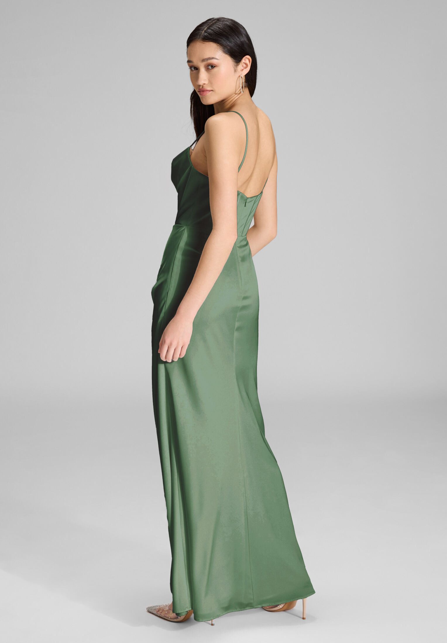 Hey Kyla Abendkleid - Satinkleid mit Drapierung und Beinschlitz Figurbetont günstig online kaufen