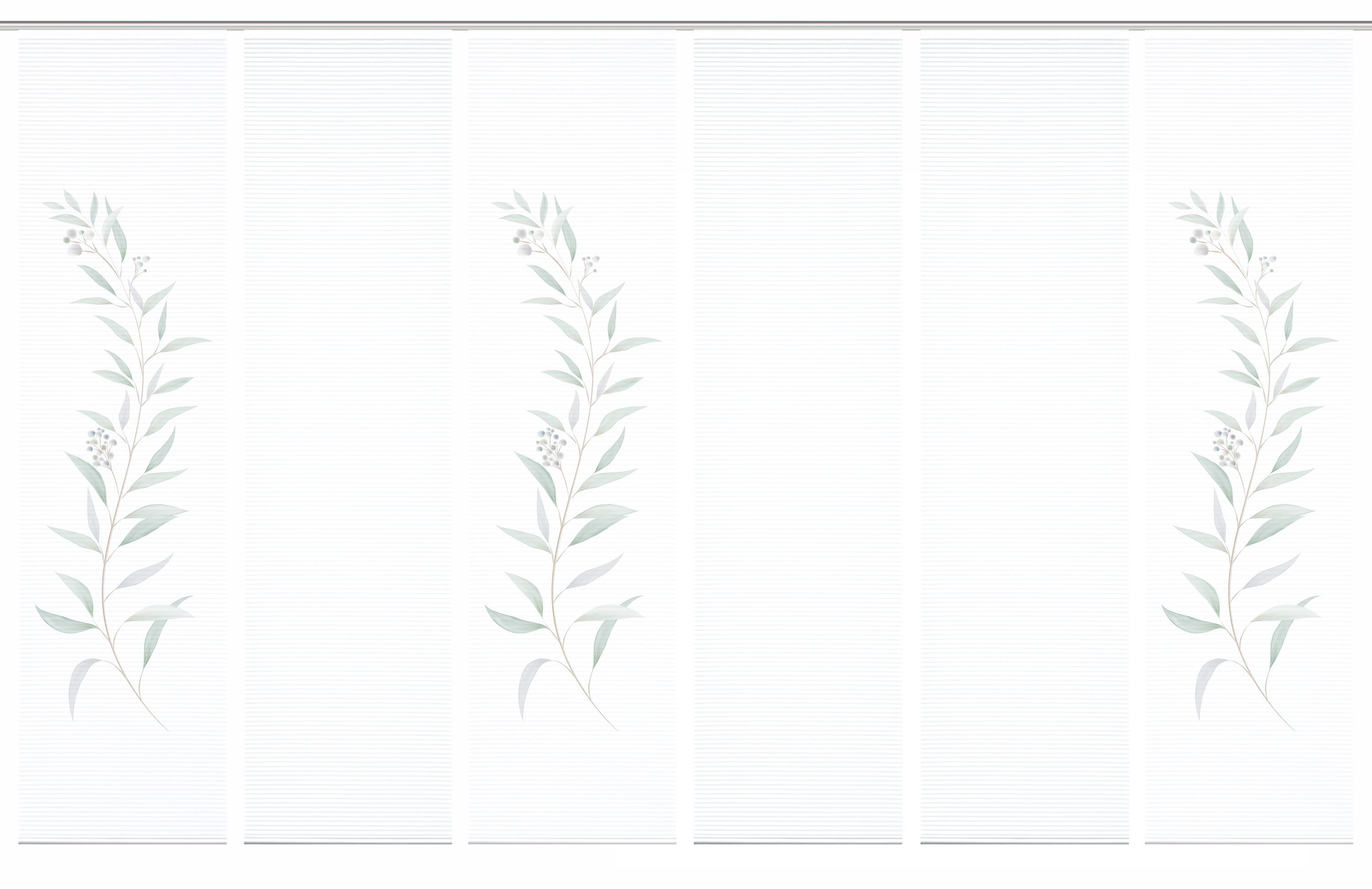 HOME WOHNIDEEN Schiebegardine HIG CELSO Schiebegardine rec. Polyester, 245x60 cm, 3D- Pflanzenranke (6 St), Paneelwagen, halbtransparent, Polyester (recycelt) Polyester