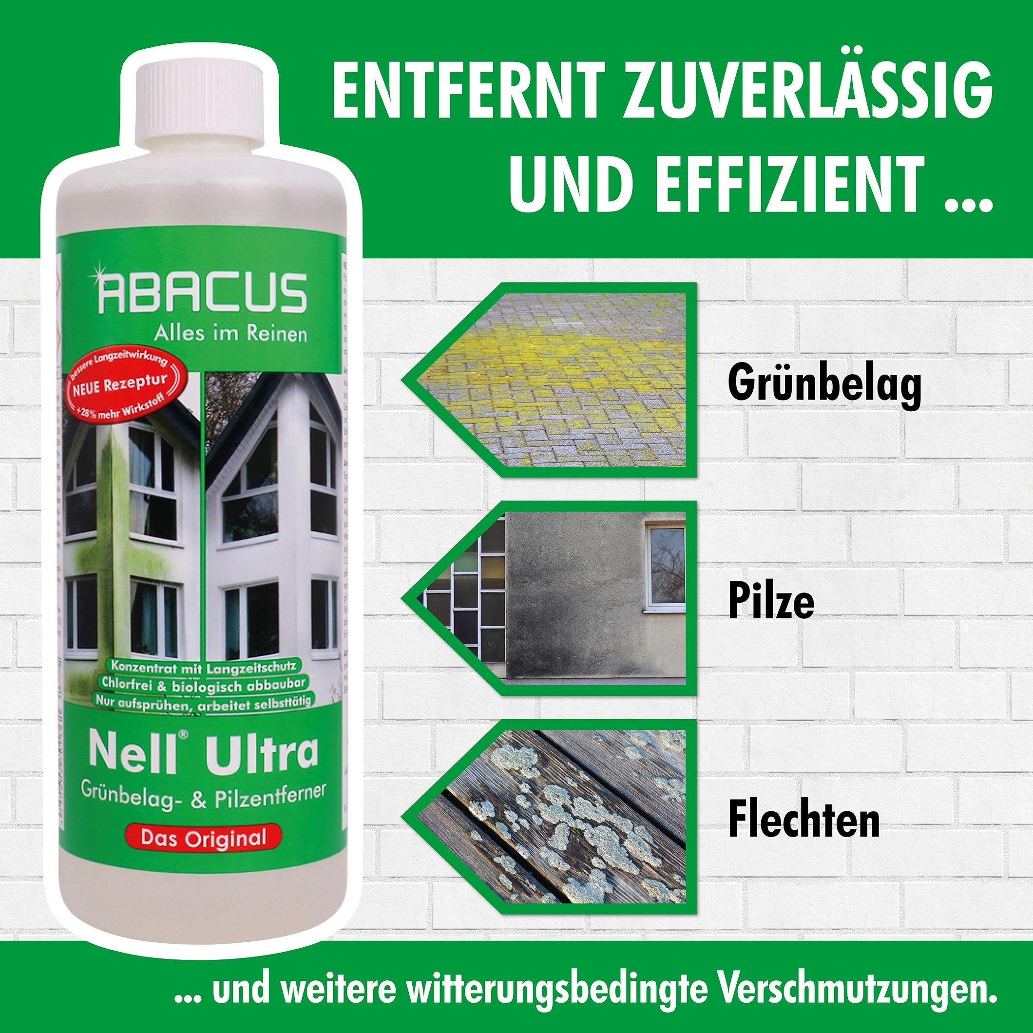 ABACUS Nell Ultra & Steinreiniger Extrem Grünbelagentferner Grünbelagentferner (Entfernt sofort Algen, Schmutz, Grünbelag und Flechten, [6-St. 4x1000ml Nell Ulta Grünbelagentferner 2x1000ml Steinreiniger Extrem mit Sofortwirkung)