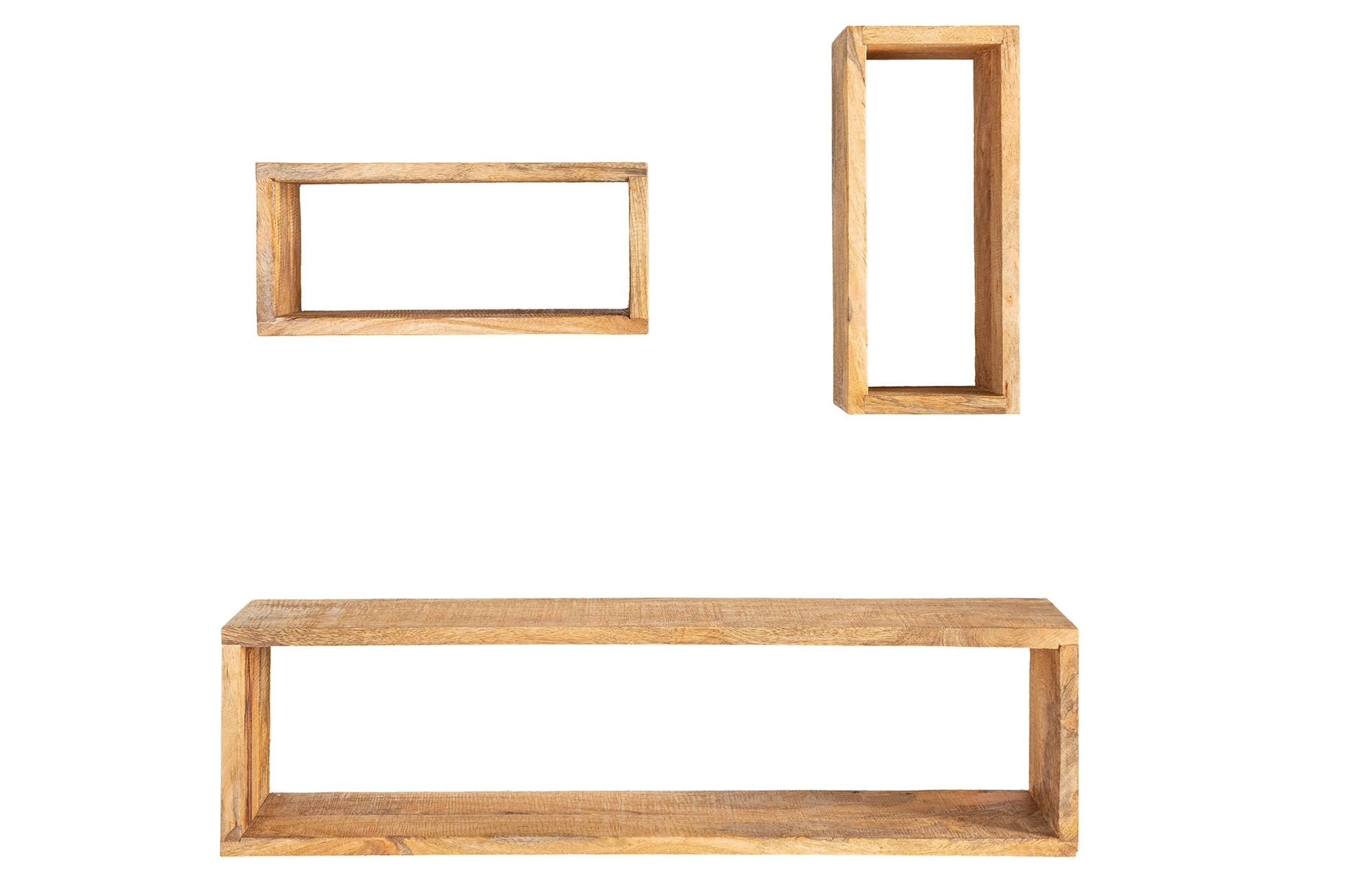 Licht-Erlebnisse Wandregal ERNIE, 3er Set Mango Holz 2x 43 x 19 cm + 94 x 25 cm Schwebend