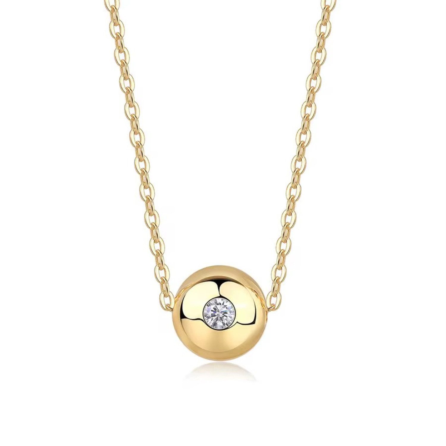 Kette mit Anhänger Funkelnde Moissanit Kugel Halskette VVS1D 925 Sterling Silber 45cm