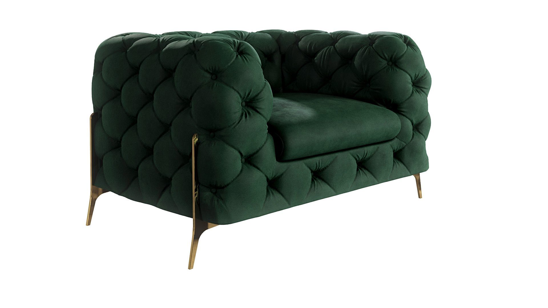 mit 2-Sitzer-Sofa, Polstergarnitur 3+2+1 Flasche mit 1x Grün Chesterfield Ashley Metall (1x S-Style Polstergarnitur 3-Sitzer-Sofa, 1x Sessel), Füßen, Möbel Wellenfederung Goldene