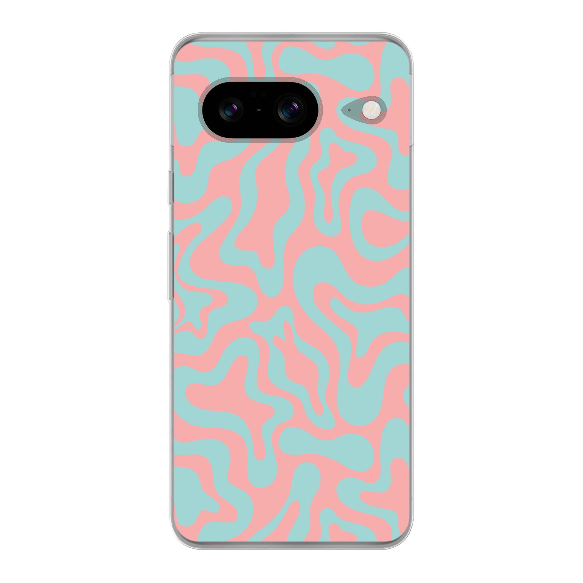 MuchoWow Handyhülle für Google Pixel 8 Abstrakt - Muster - Blau - Rosa - Farbenfroh, Handy Case, Silikon, Bumper Case Dünn