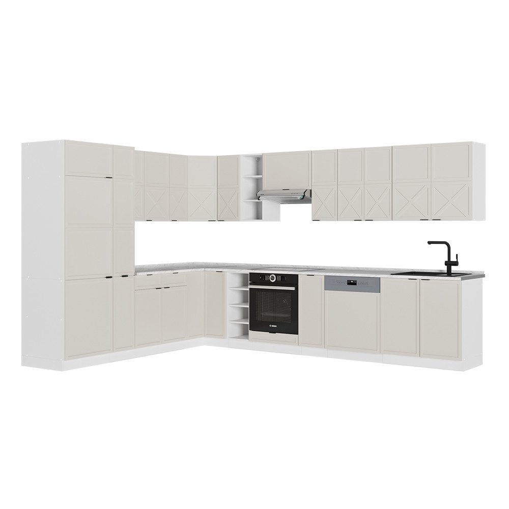 Vicco Winkelküche Fame-Line, GrauBeige/Weiß, 347 x 257 cm ohne Arbeitsplatte