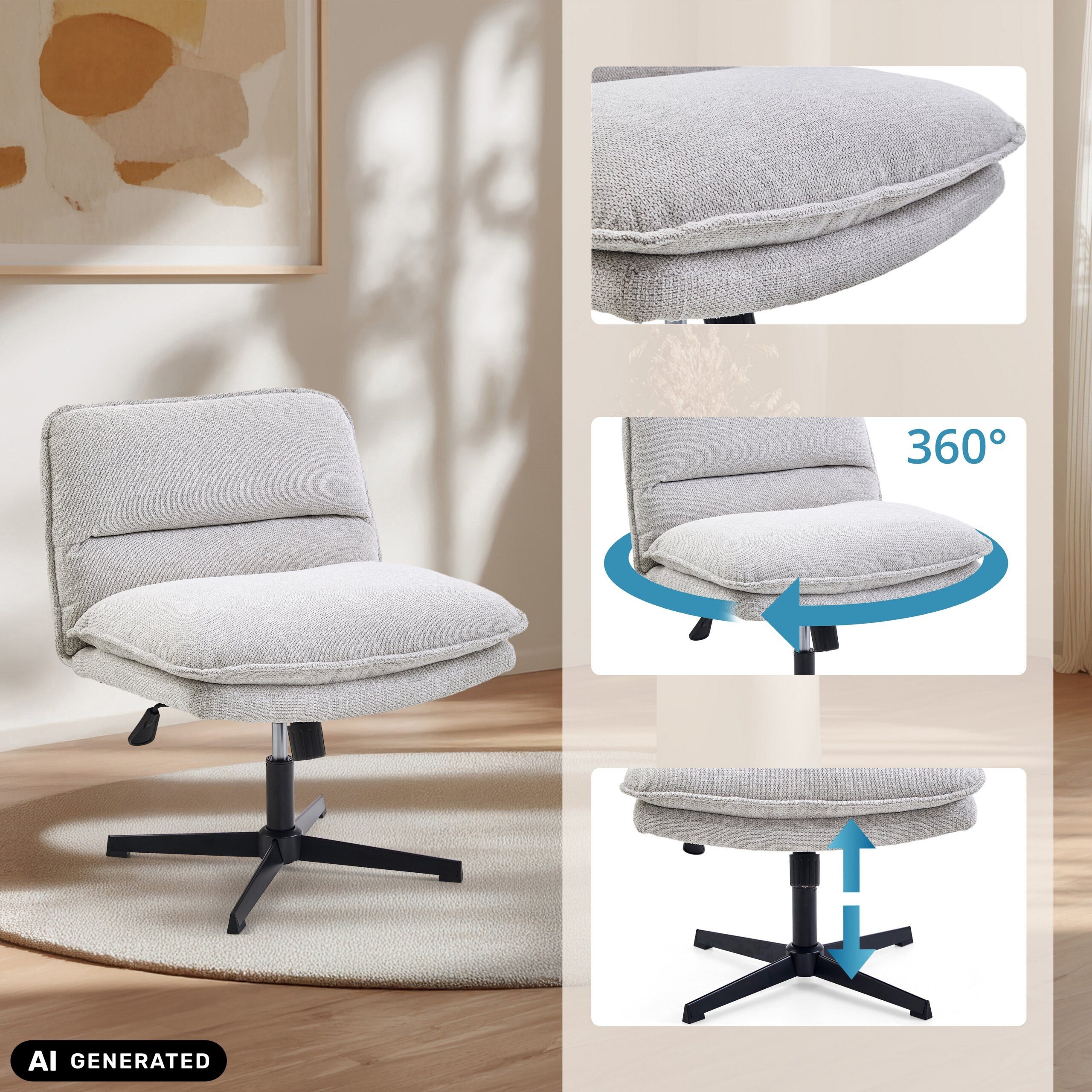 hjh LIVING Loungesessel Criss-Cross 20 Polstersessel Stoff ohne Armlehnen, Bürostuhl, Schneidersitz Stuhl drehbar für Wohnzimmer Home-Office