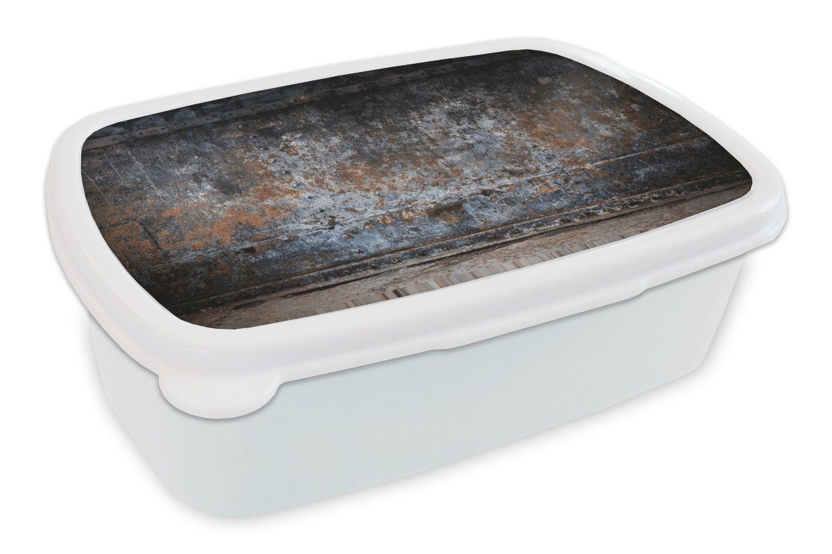 MuchoWow Lunchbox Eisen - Vintage - Rost - Grau - Braun - Abstrakt, Kunststoff, (2-tlg), Brotbox für Kinder und Erwachsene, Brotdose, für Jungs und Mädchen weiß